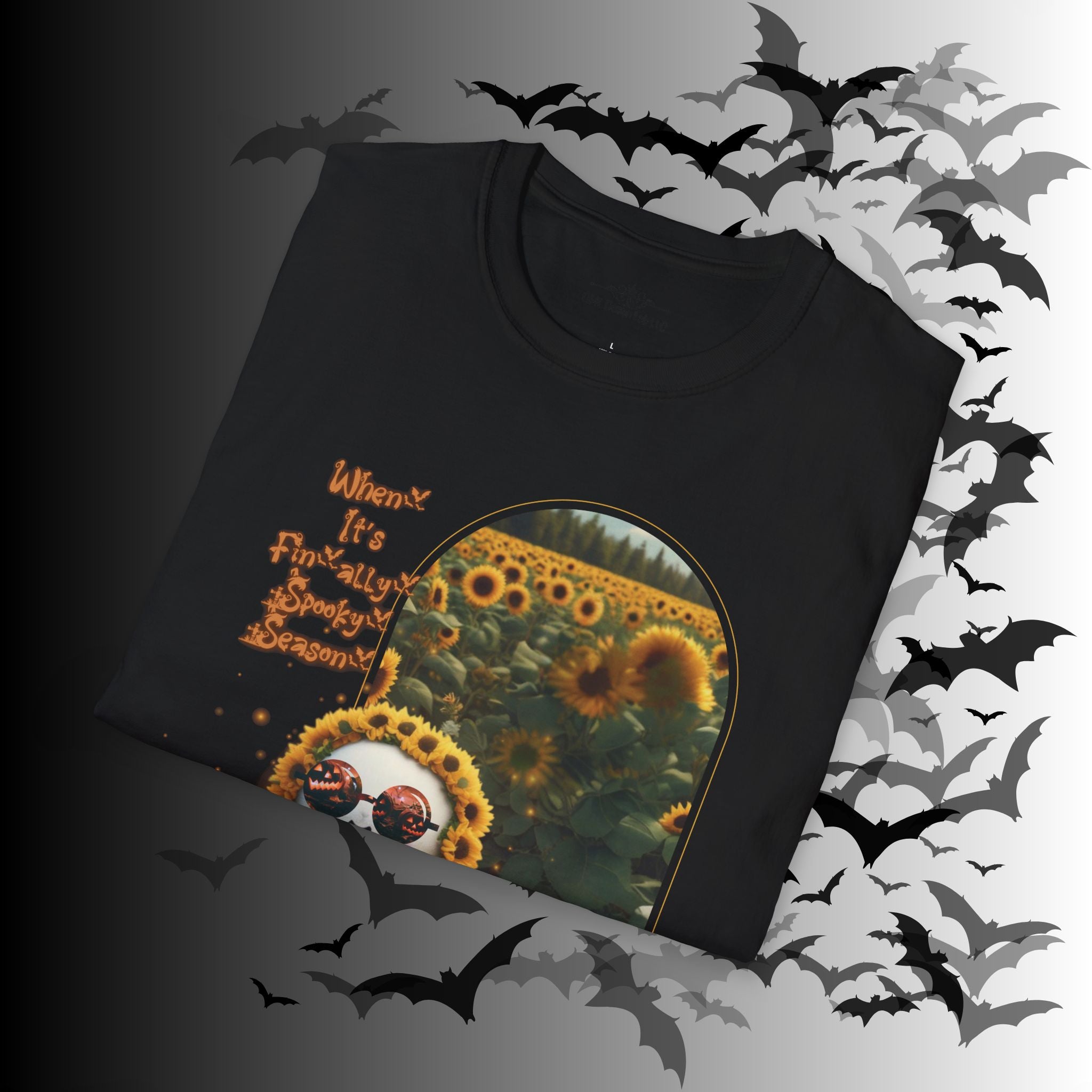 "When It's Finally Spooky Season" Ghost Sunflower T-Shirt — Halloween Tee