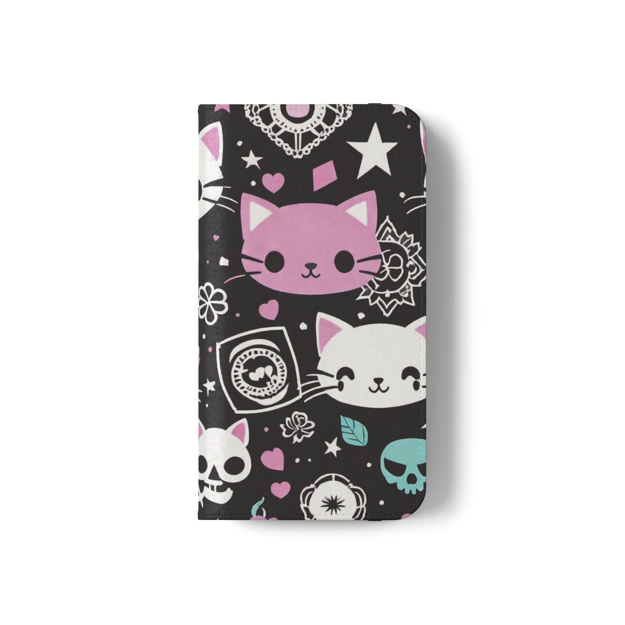 Pastel Goth Cat Flip Wallet Phone Case - Goth Cat Wallet Case for Samsung iPhone - Gothic Style Cats Wallet Phone Cases