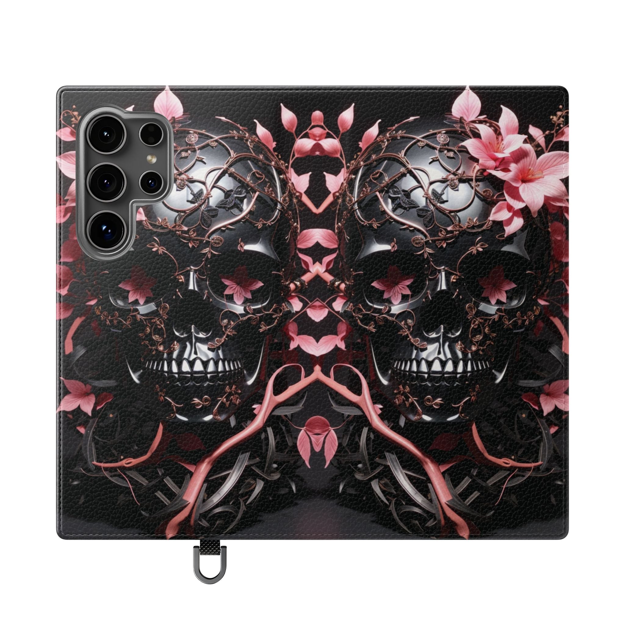Pink Pastel Goth Skull Flip Wallet Phone Case - Skull Wallet Case for Samsung iPhone - Gothic Style Skull Wallet Phone Cases