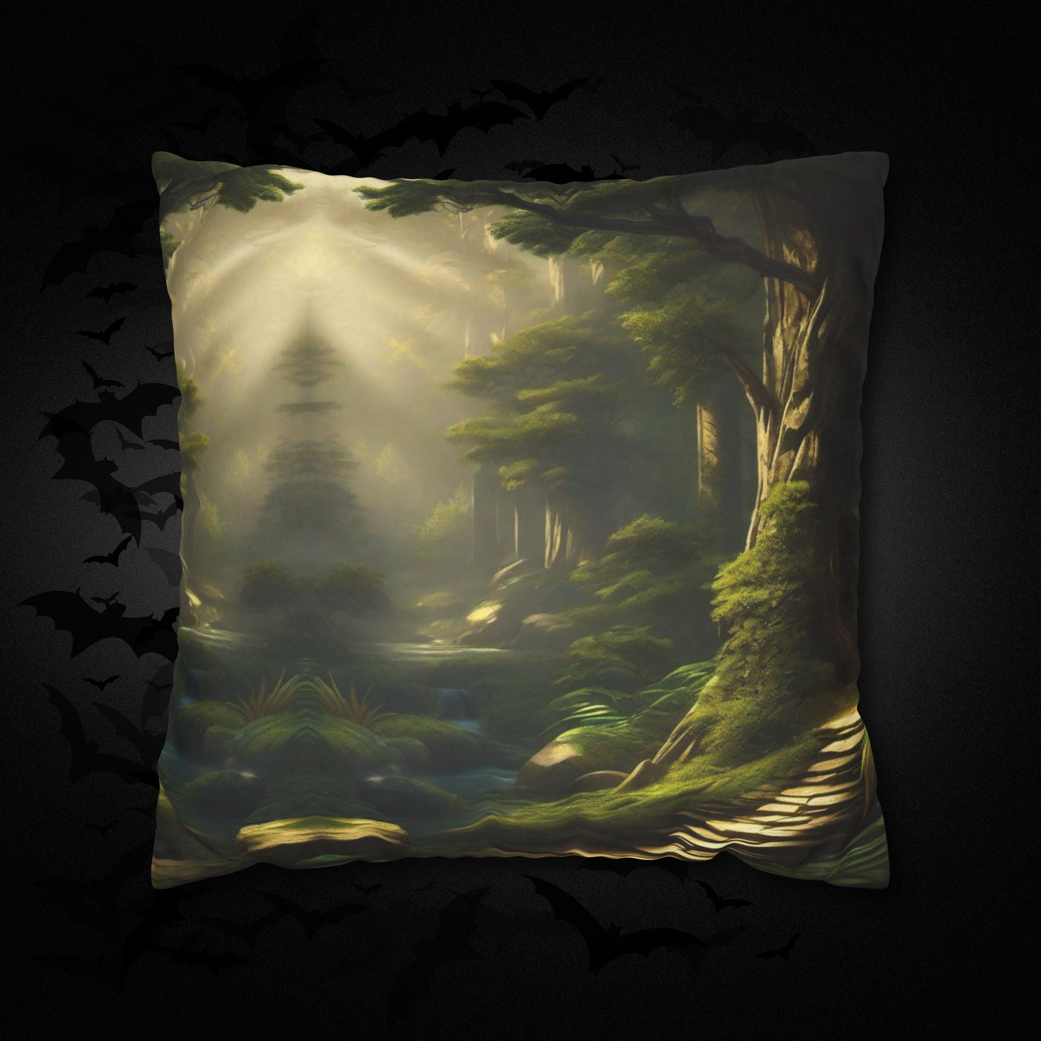 Mystical Forest Throw Pillow — Dark Cottagecore Woodland Home Decor