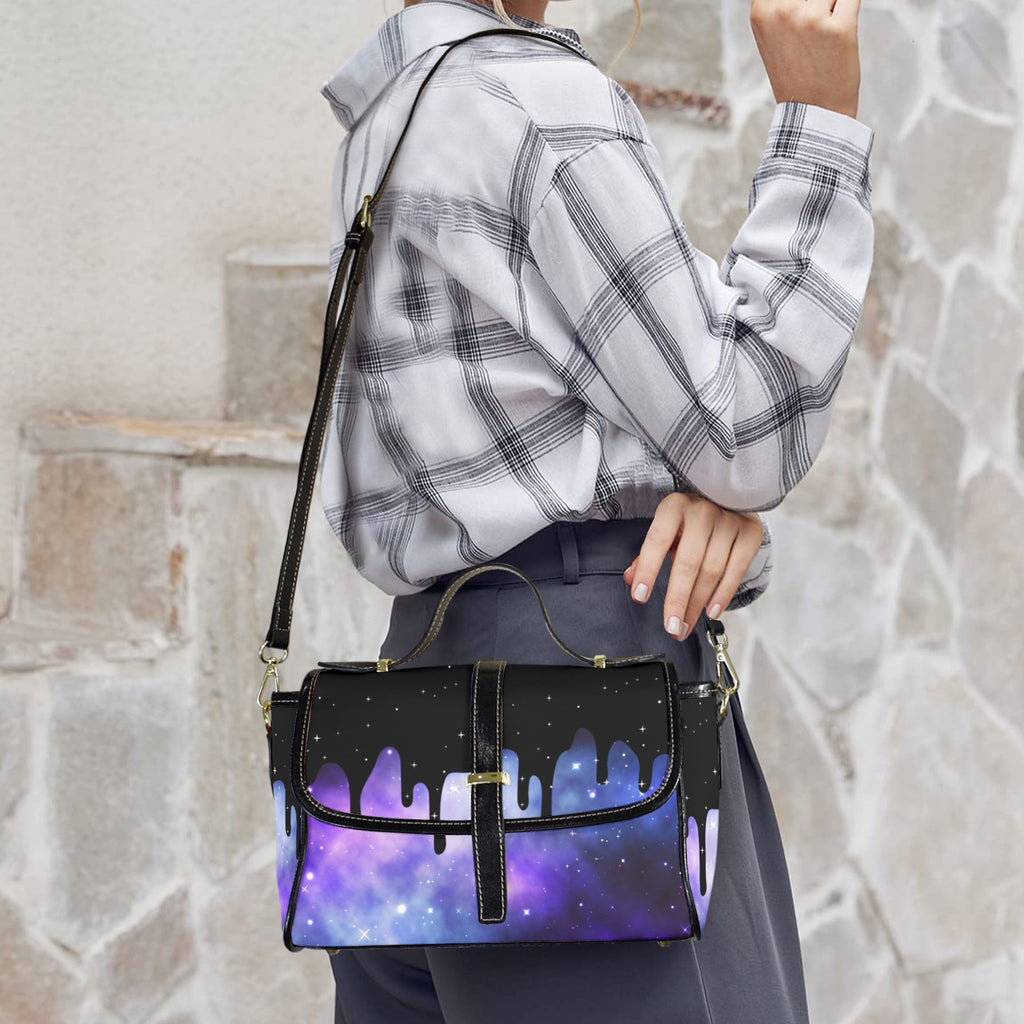 Pastel Goth Galaxy Drip Crossbody Bag | Purple Cosmic Waterproof Canvas Satchel Purse