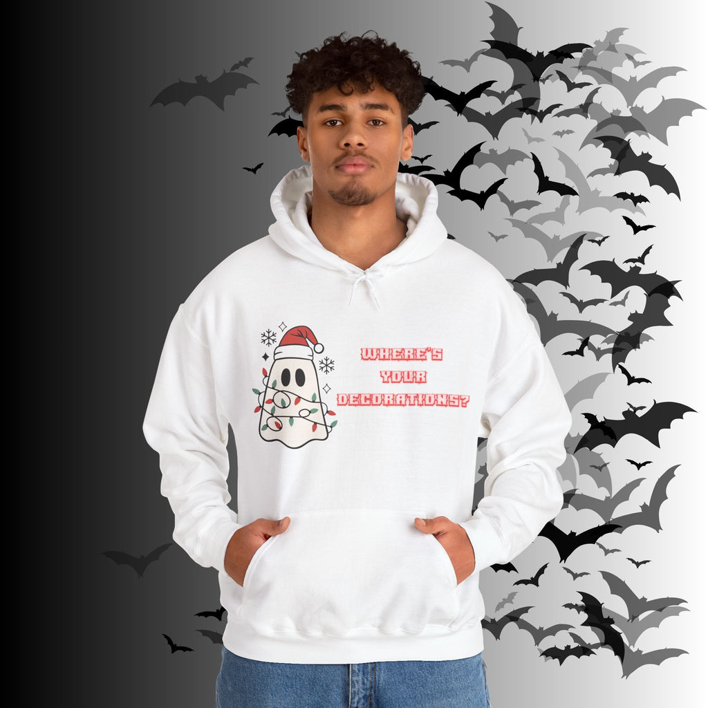 Where's Your Decorations Ghost Hoodie — Funny Gothic Christmas Pullover