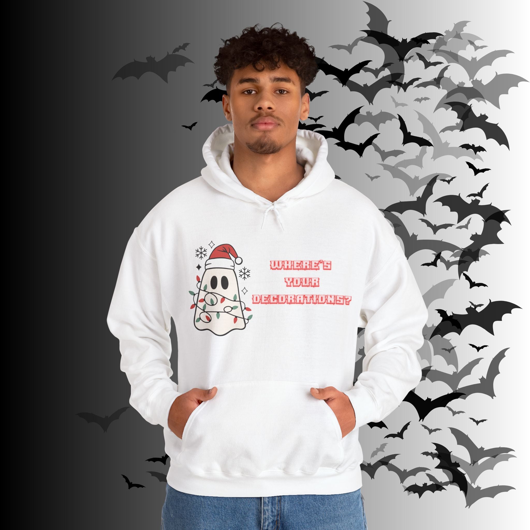 Where's Your Decorations Ghost Hoodie — Funny Gothic Christmas Pullover