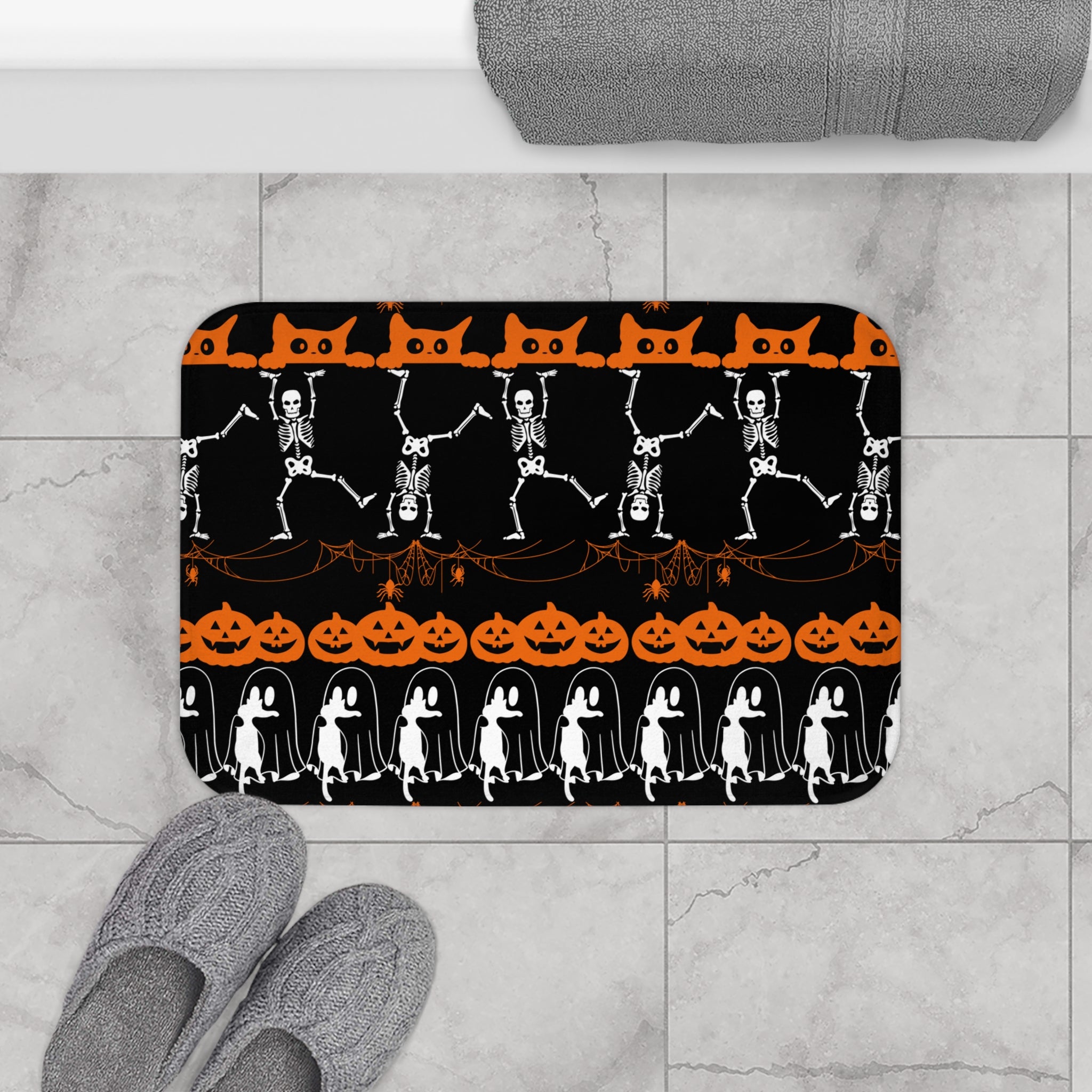 Halloween Pattern Bath Mat — Spooky Season Bathroom Decor