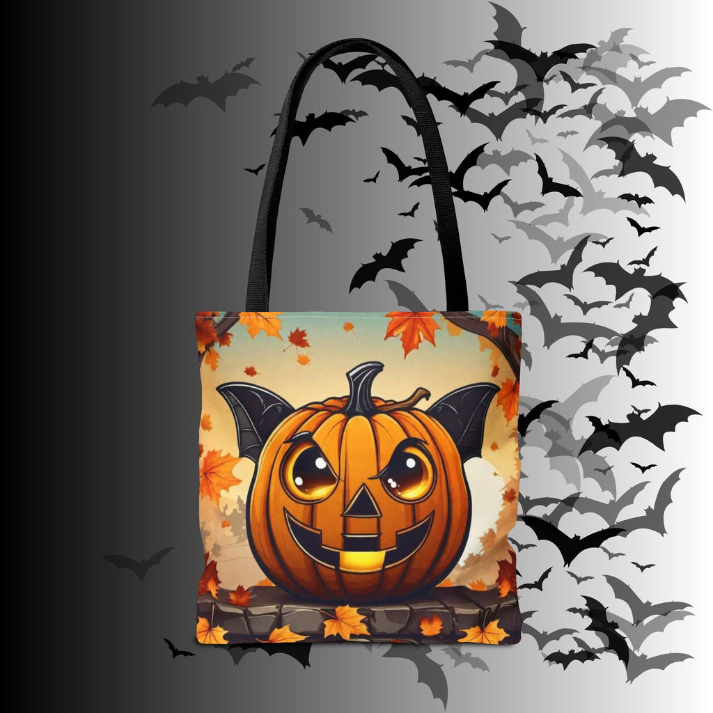 Bat Wing Jack-o'-Lantern Halloween Tote Bag — Autumn Leaves Print