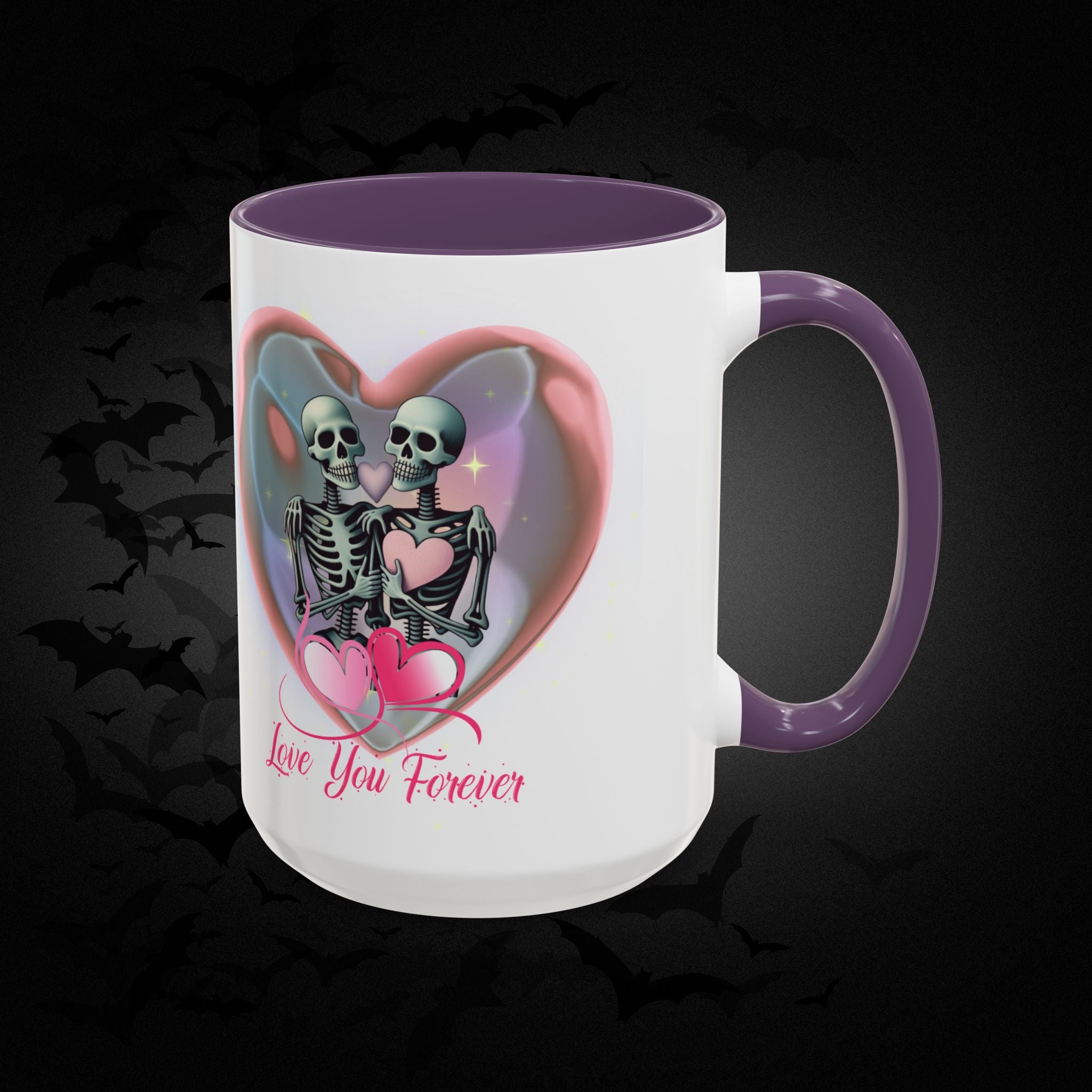 Love You Forever Valloween Coffee Mug — Skeleton Couple Heart Design (11/15oz)