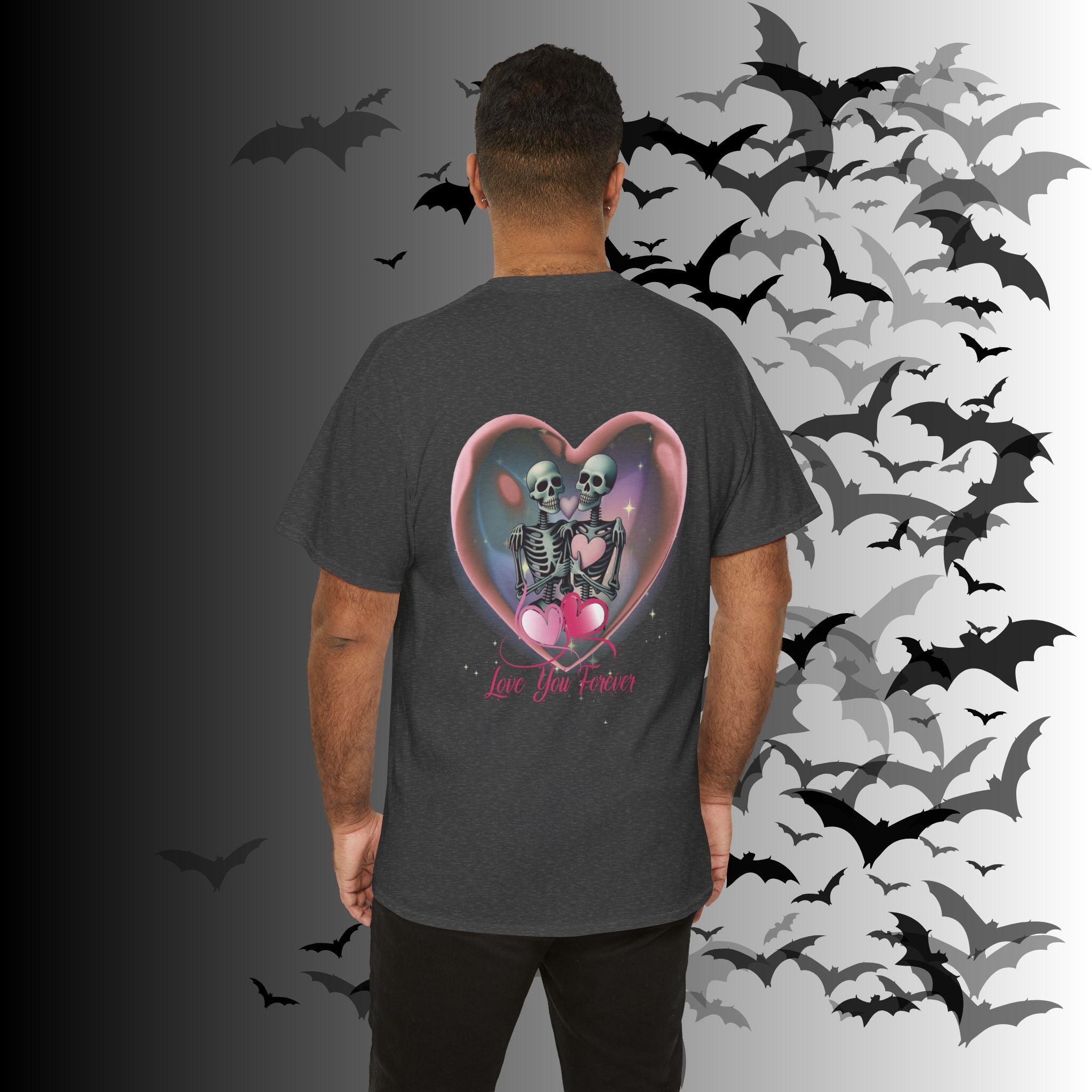 "Love You Forever" Gothic Skeleton Couples T-Shirt — Goth Valentine's Day Matching Tee