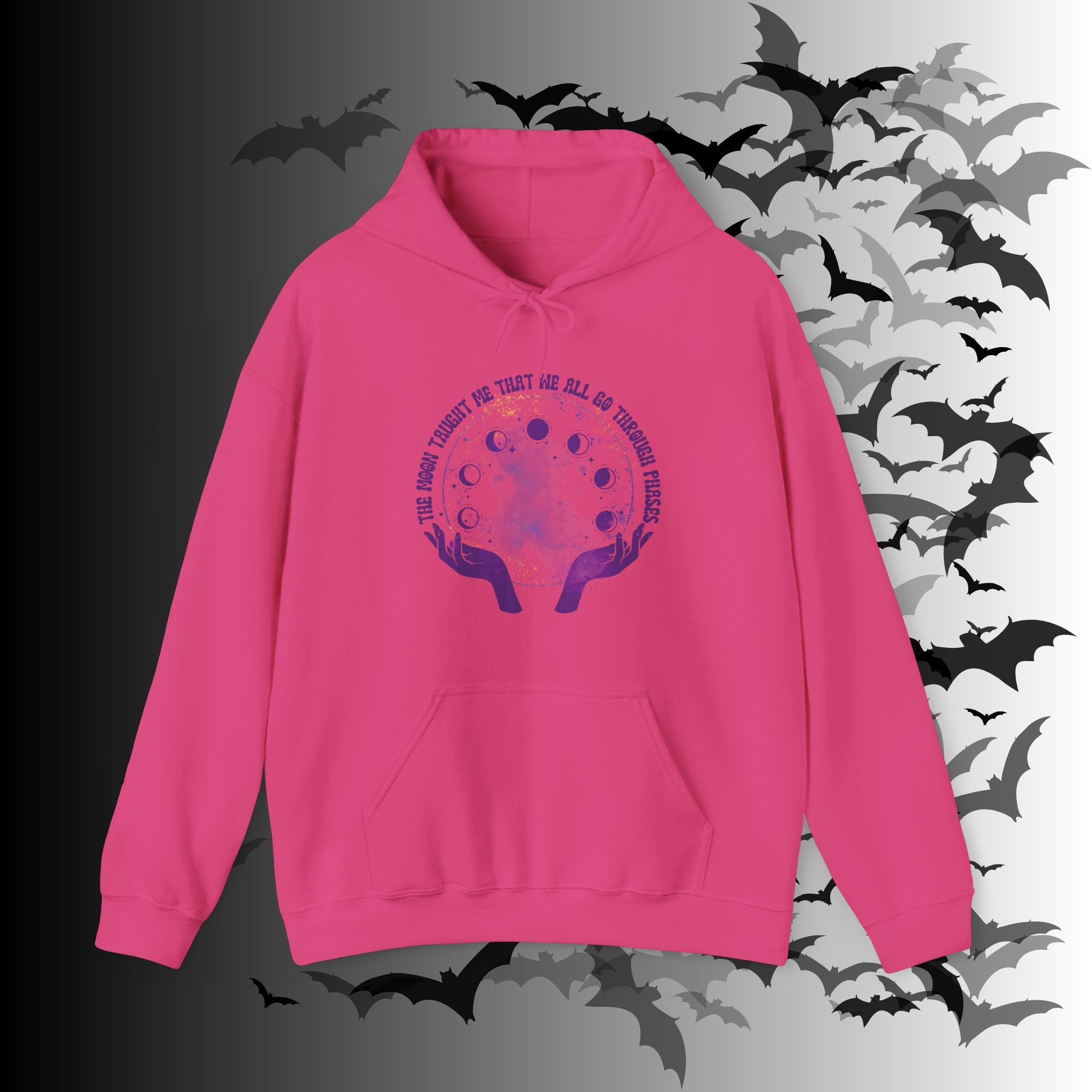 The Moon Taught Me We All Go Through Phases Hoodie — Witchy Moon Phase Pullover