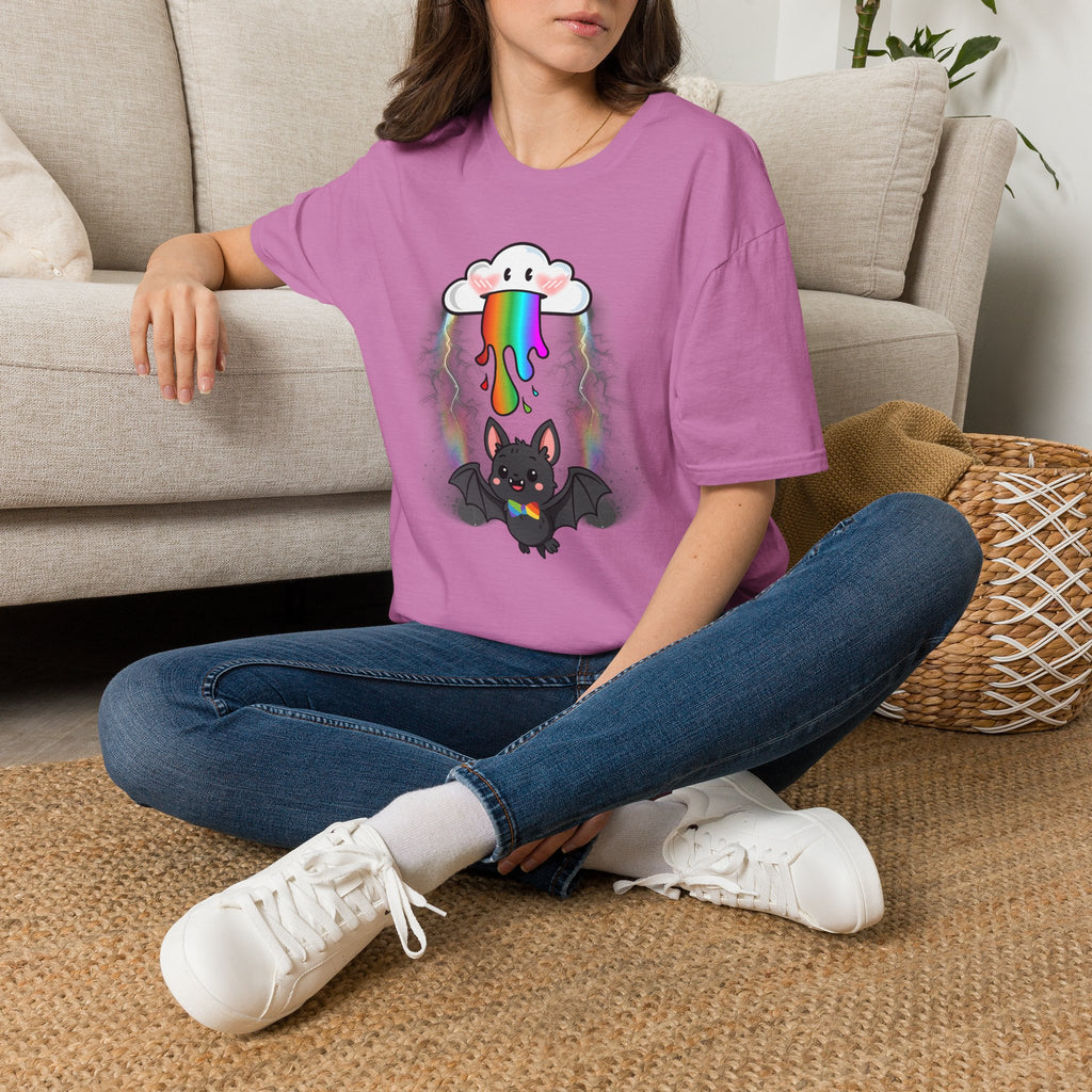 Rainbow Vomit Cloud Bat T-Shirt — Kawaii Goth Pride Unisex Tee
