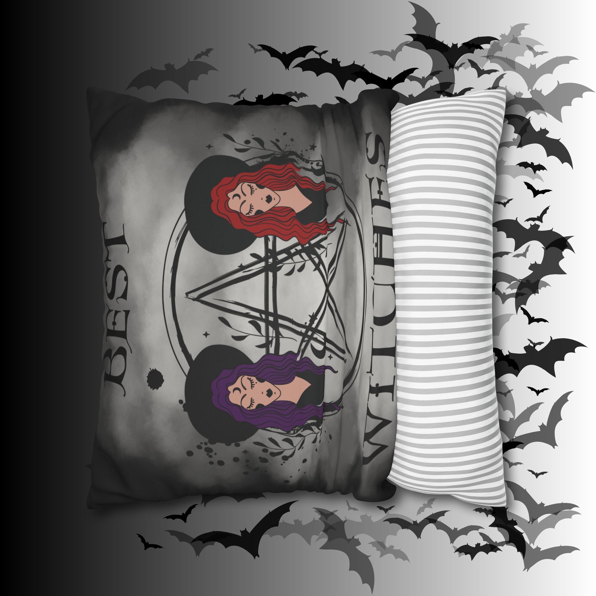 Best Witches Gothic BFF Throw Pillow — Witch Dark Cottagecore Home Decor