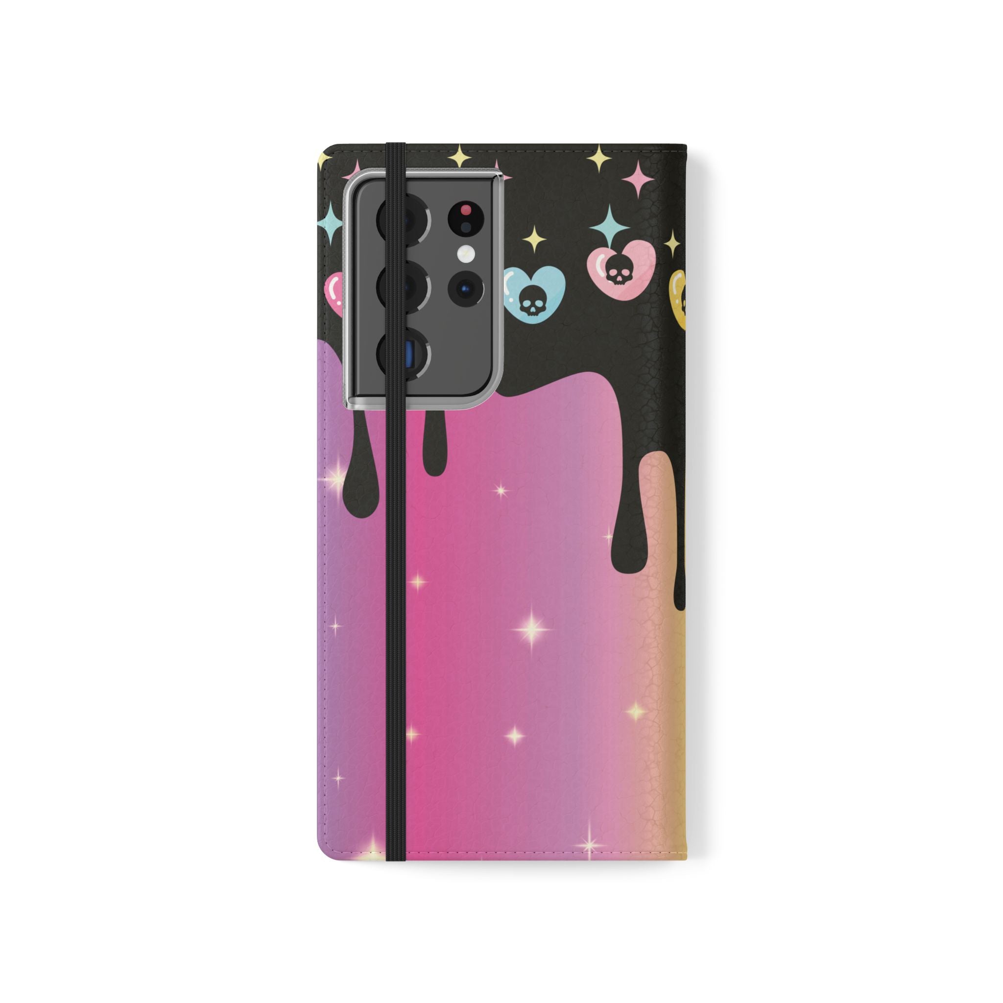 Pastel Goth Drippy Rainbow Skulls Flip Wallet Phone Case - Wallet Case for Samsung and iPhone - Gothic Style Wallet Phone Cases