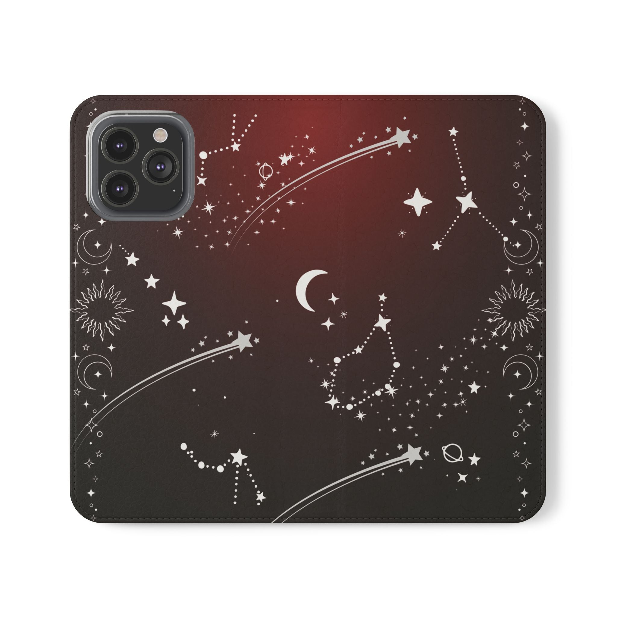 Gothic Celestial Black and Red Flip Wallet Case for iPhone and Samsung Galaxy Phones