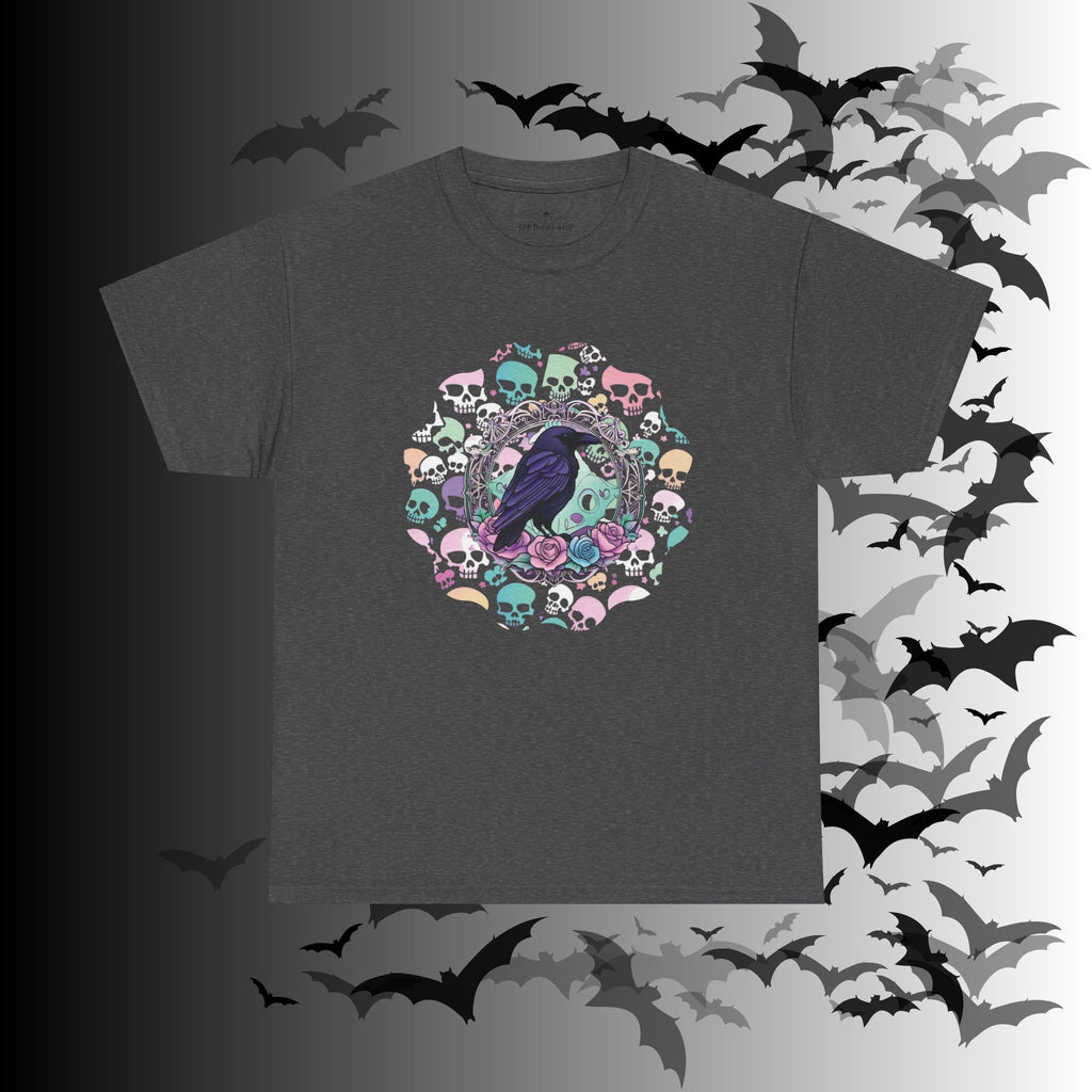 Pastel Goth Raven & Skull Mandala T-Shirt — Gothic Corvid Tee