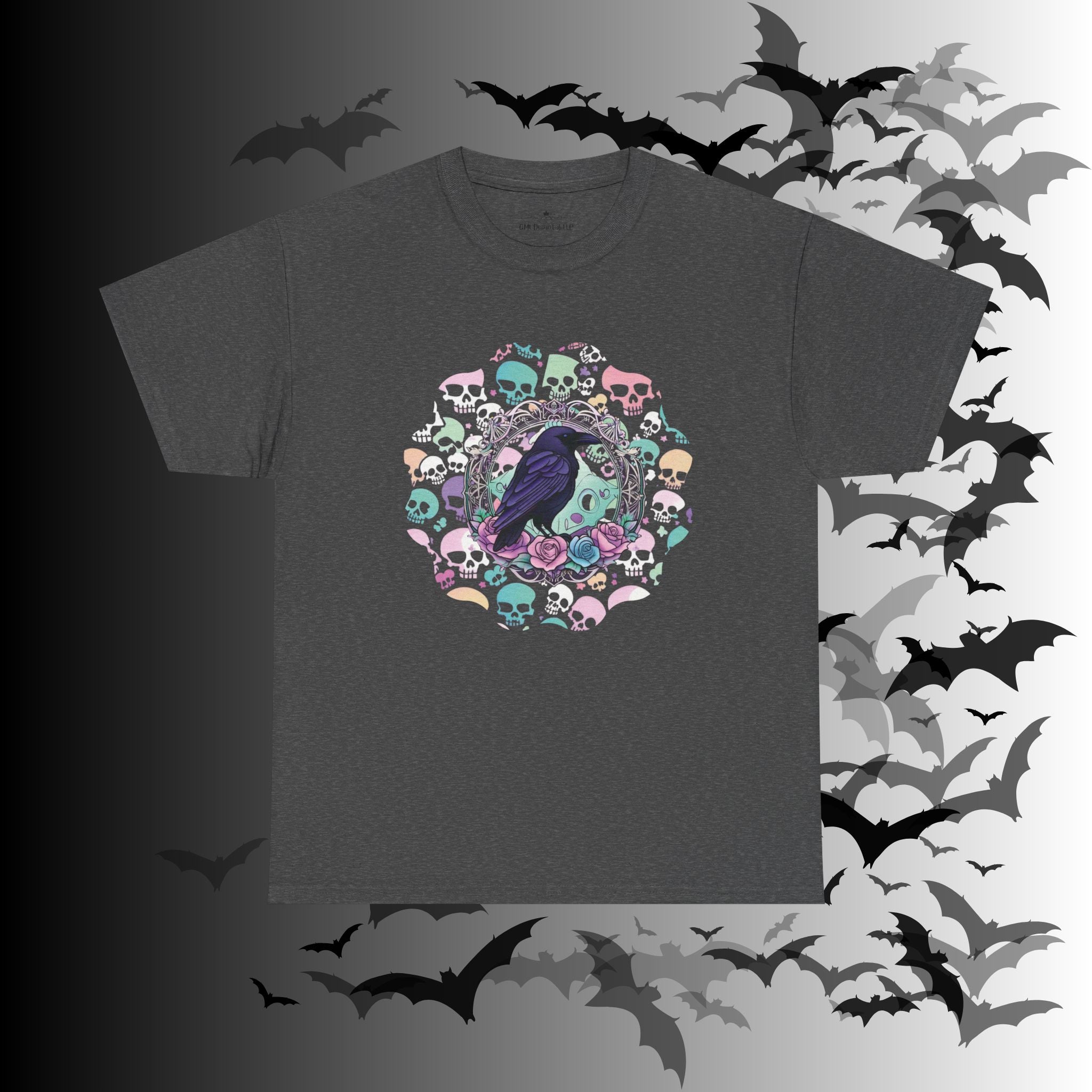 Pastel Goth Raven & Skull Mandala T-Shirt — Gothic Corvid Tee