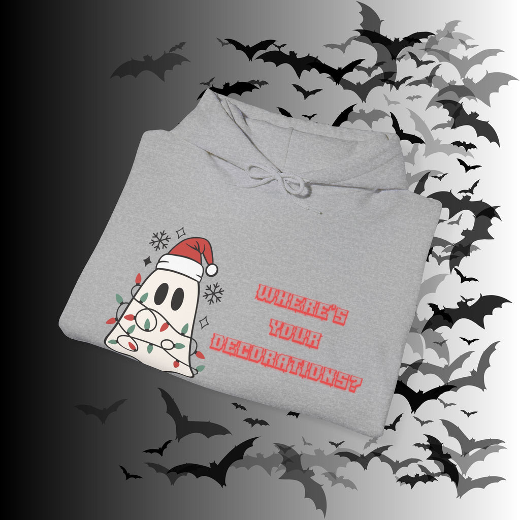 Where's Your Decorations Ghost Hoodie — Funny Gothic Christmas Pullover