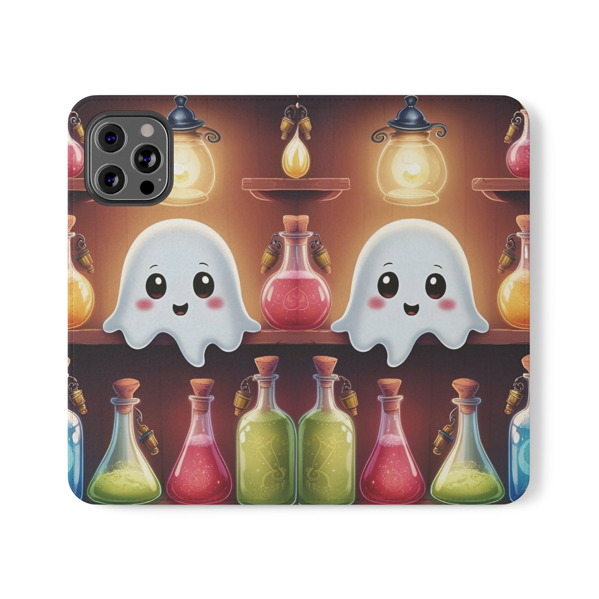 Apothecary Ghost Flip Wallet Case - Spooky Halloween Phone Case - Gothic Ghost Smartphone Case -  Ghost on a Shelf Wallet Case