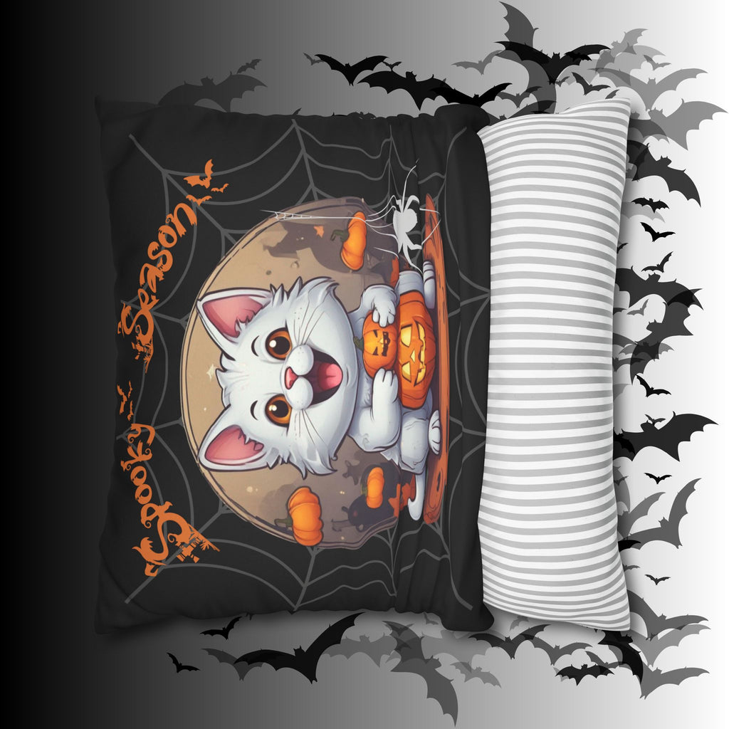 Spooky Season Cat Halloween Throw Pillow — Pumpkin Dark Home Decor