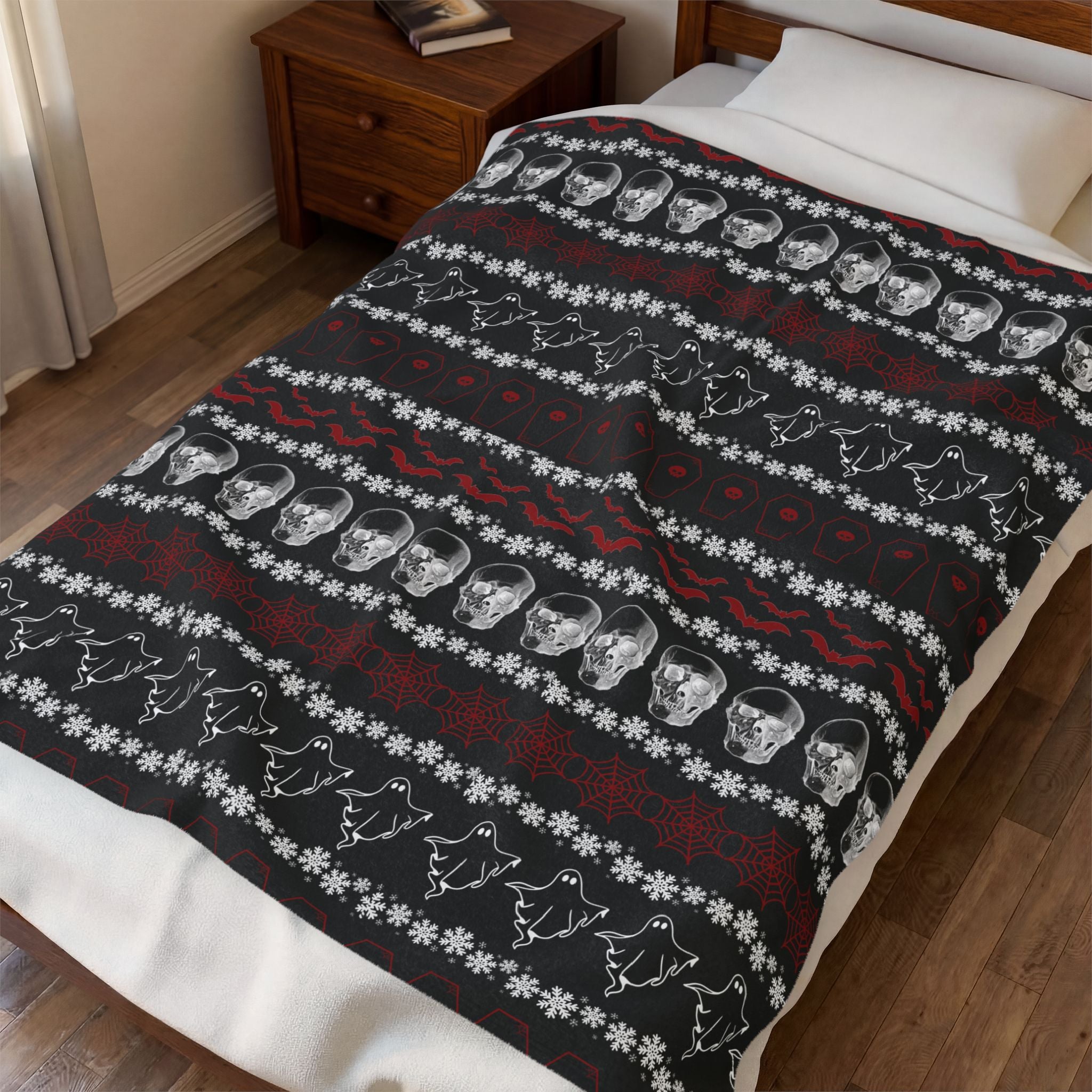 Merry Creepmas Print Throw Blanket — Gothic Holiday Home Decor