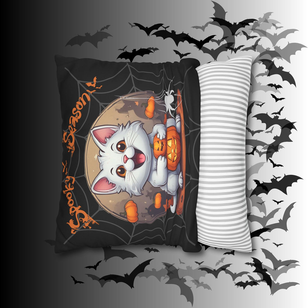 Spooky Season Cat Halloween Throw Pillow — Pumpkin Dark Home Decor