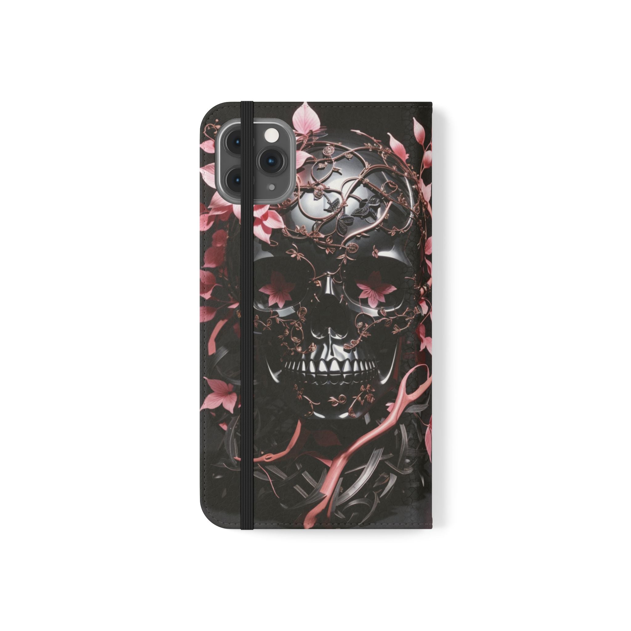 Pink Pastel Goth Skull Flip Wallet Phone Case - Skull Wallet Case for Samsung iPhone - Gothic Style Skull Wallet Phone Cases