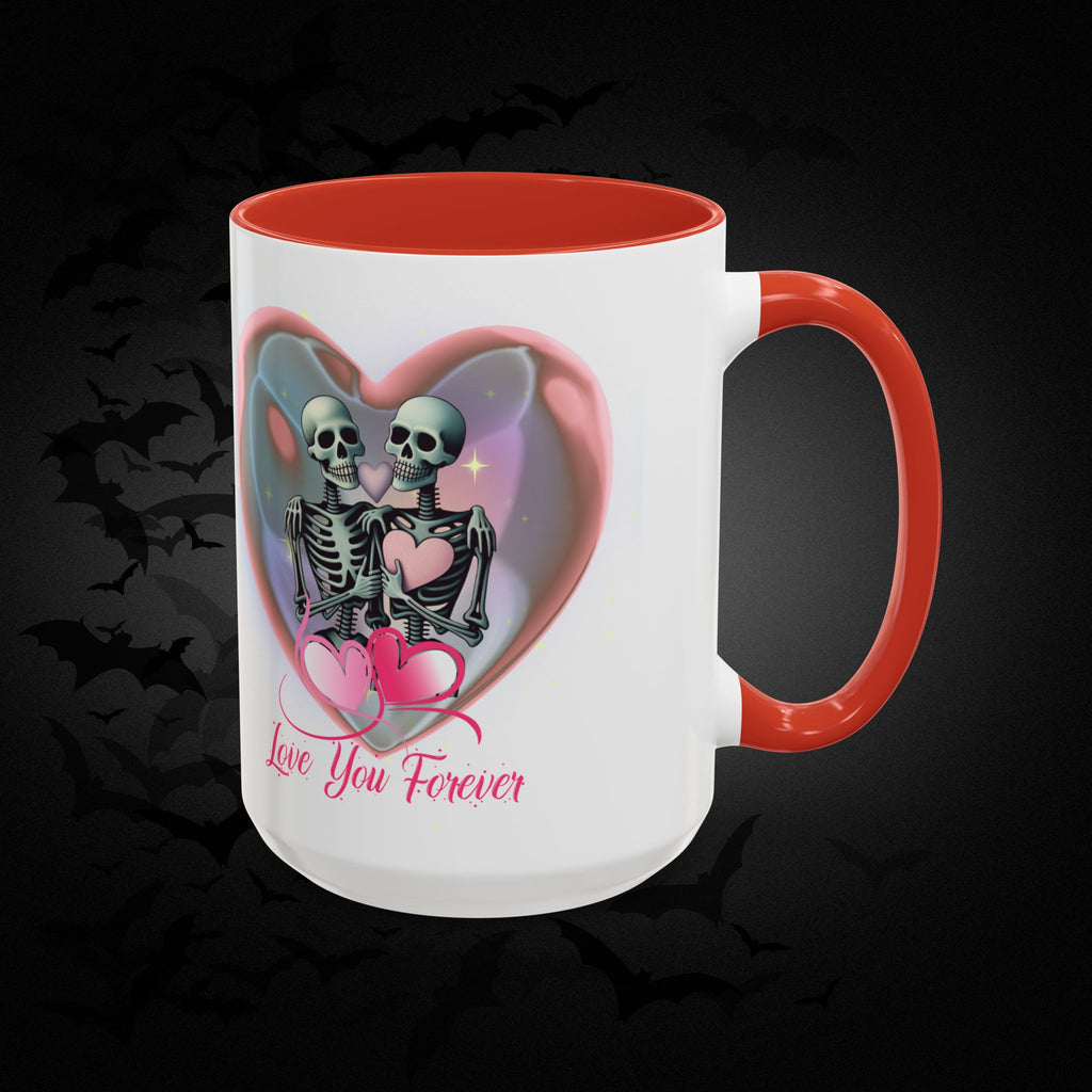 Love You Forever Valloween Coffee Mug — Skeleton Couple Heart Design (11/15oz)