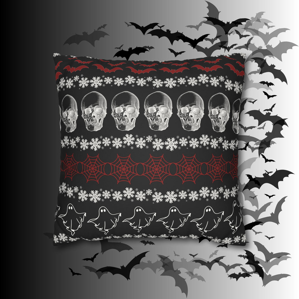 Merry Creepmas Gothic Ugly Sweater Throw Pillow — Goth Holiday Dark Home Decor
