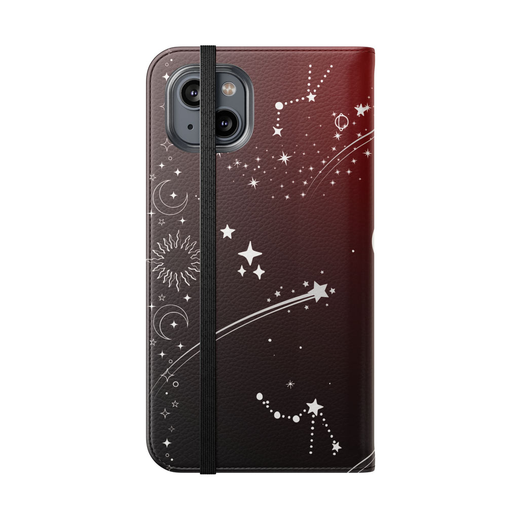 Gothic Celestial Black and Red Flip Wallet Case for iPhone and Samsung Galaxy Phones