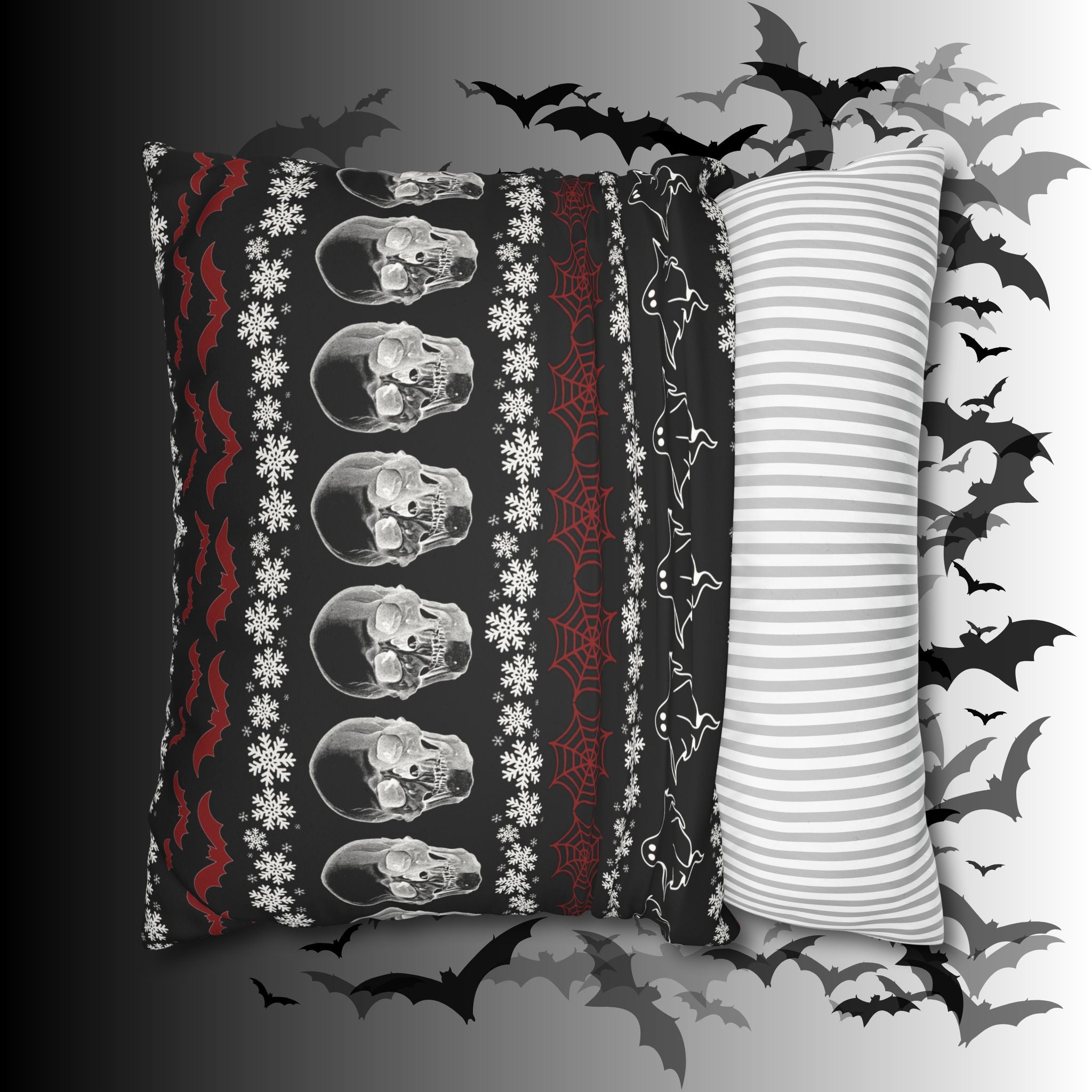 Merry Creepmas Gothic Ugly Sweater Throw Pillow — Goth Holiday Dark Home Decor