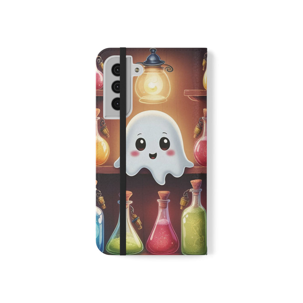 Apothecary Ghost Flip Wallet Case - Spooky Halloween Phone Case - Gothic Ghost Smartphone Case -  Ghost on a Shelf Wallet Case
