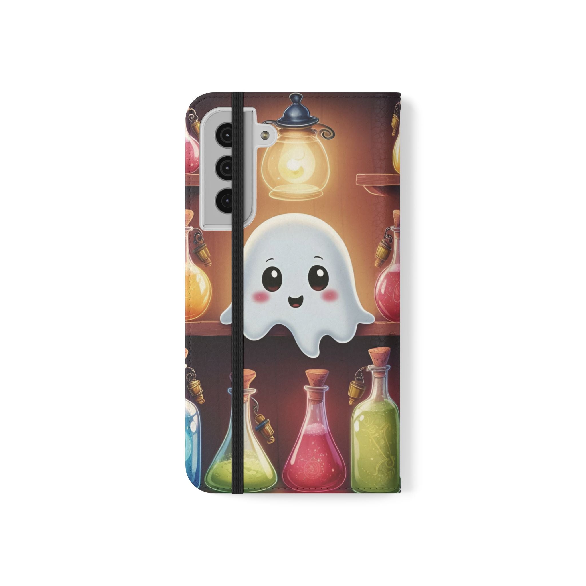 Apothecary Ghost Flip Wallet Case - Spooky Halloween Phone Case - Gothic Ghost Smartphone Case -  Ghost on a Shelf Wallet Case