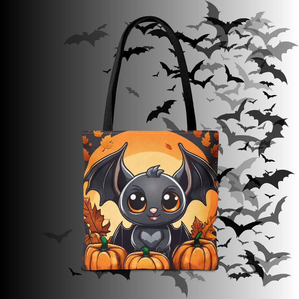Kawaii Bat & Pumpkin Halloween Tote Bag — Autumn Full Moon Print