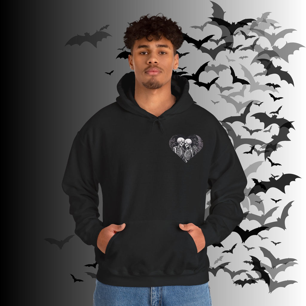 Gothic Skeleton "Forever Yours" Couples Hoodie — Dark Romance Front & Back Print