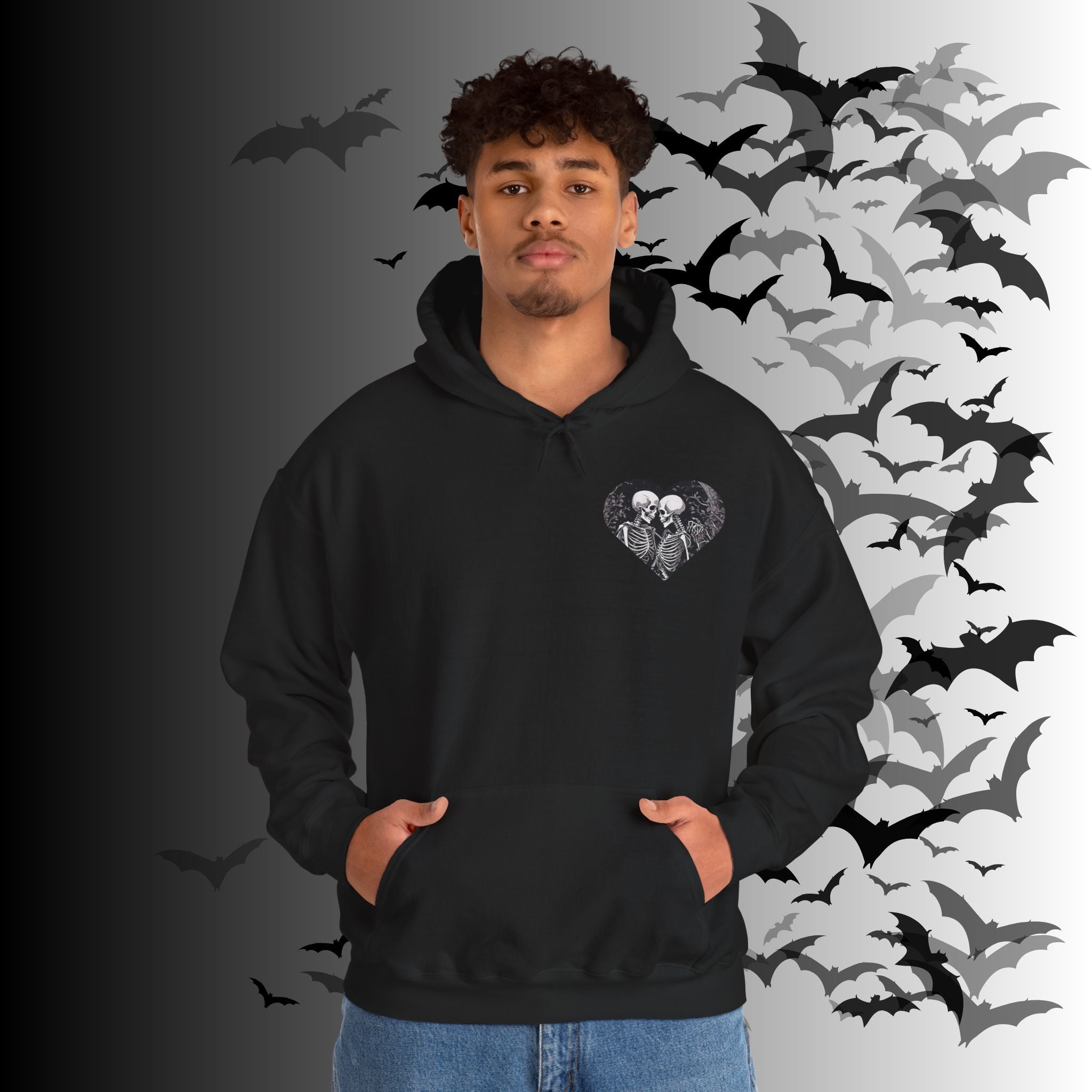 Gothic Skeleton "Forever Yours" Couples Hoodie — Dark Romance Front & Back Print