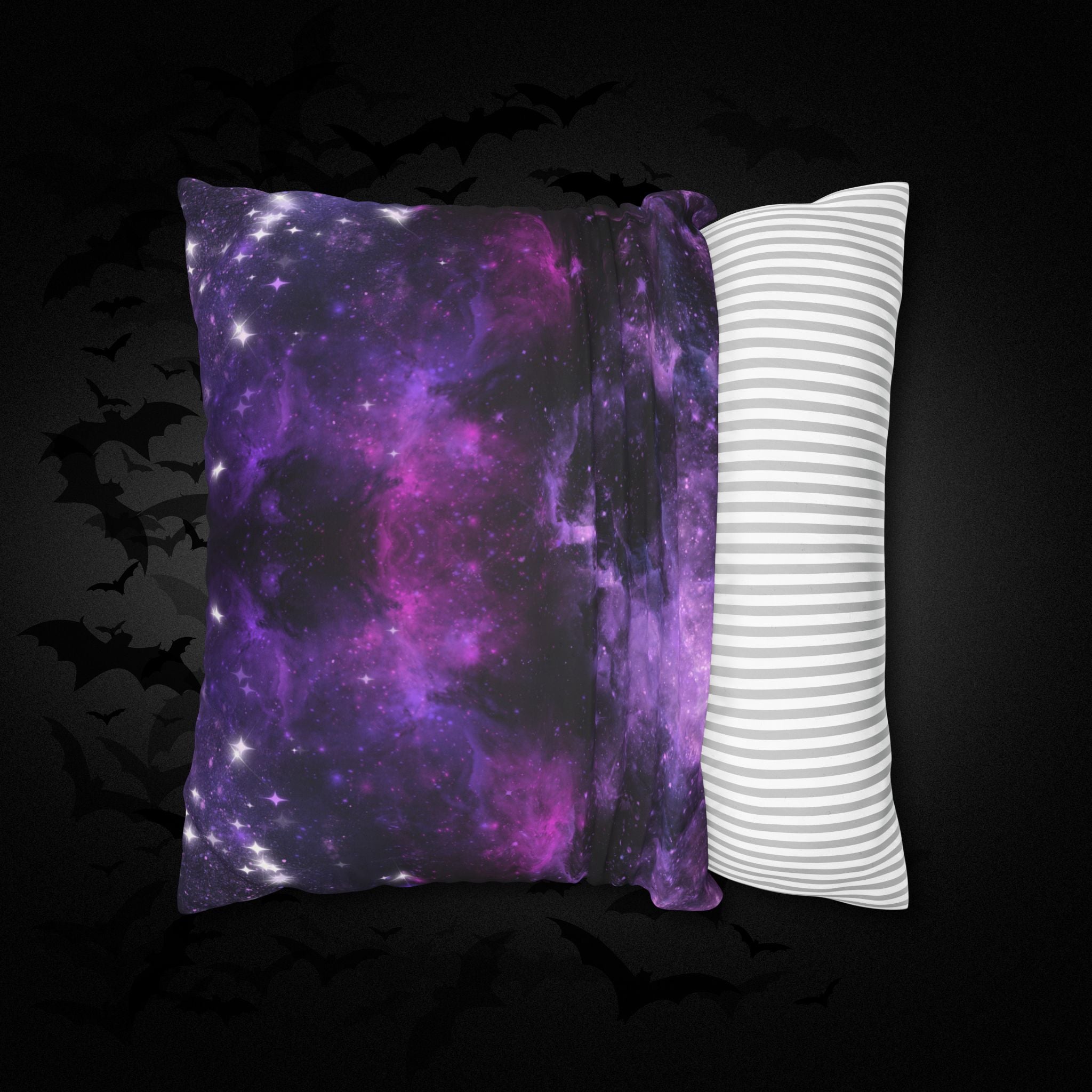 Purple Galaxy Cosmic Throw Pillow — Dark Celestial Witchy Home Decor