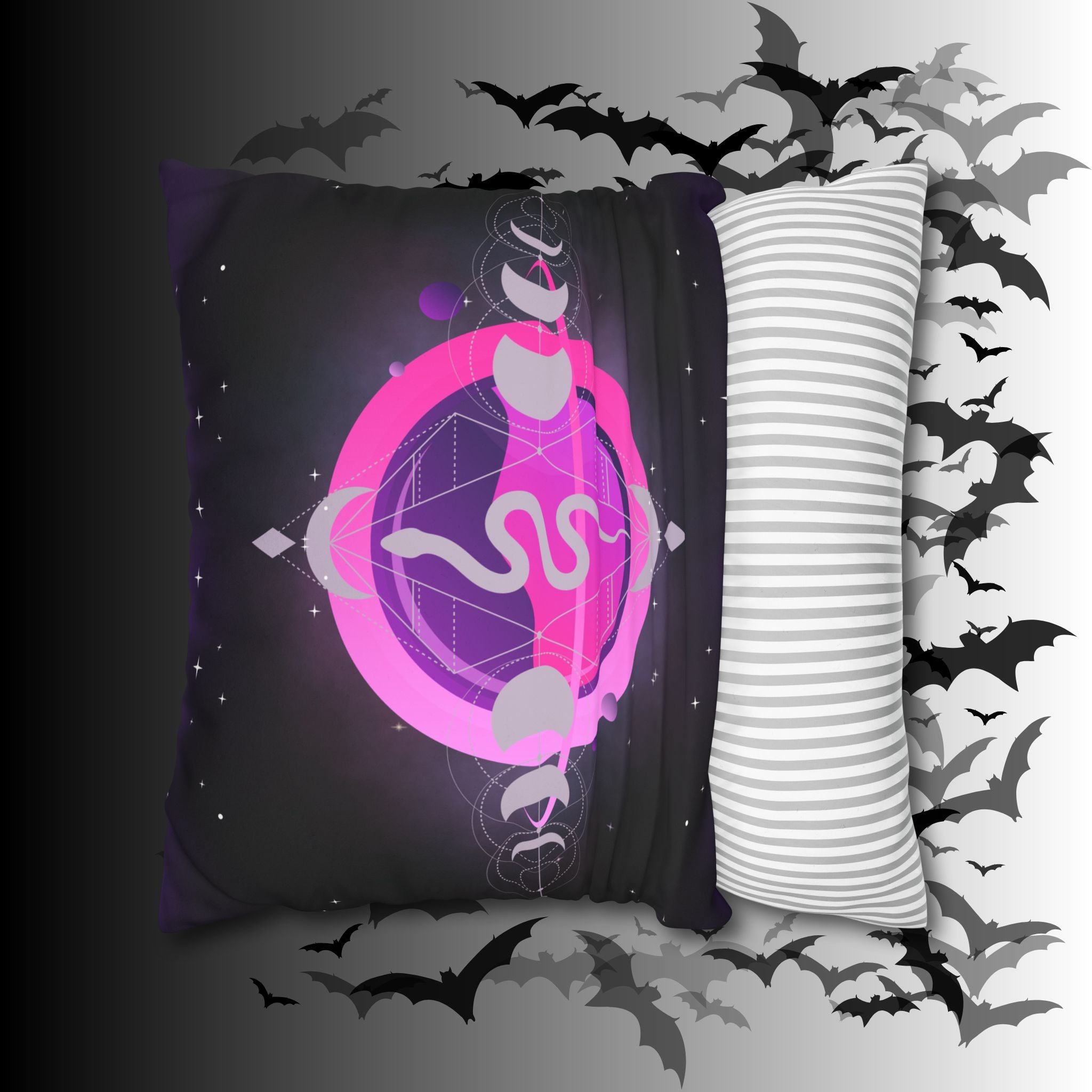 Pastel Goth Celestial Snake Moon Phases Throw Pillow — Witchy Dark Home Decor