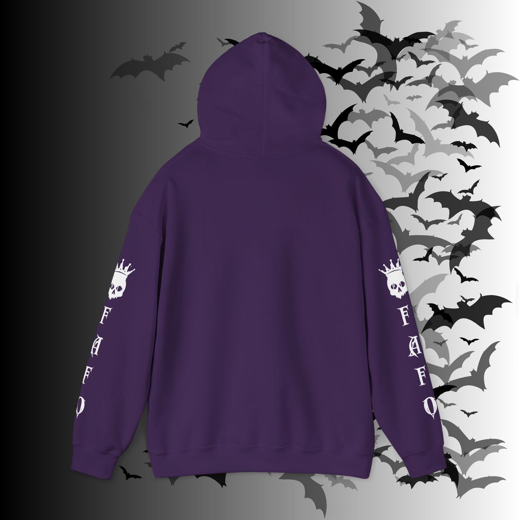 I Identify As a Threat Hoodie — Gothic Skull Sleeve Print FAFO Black