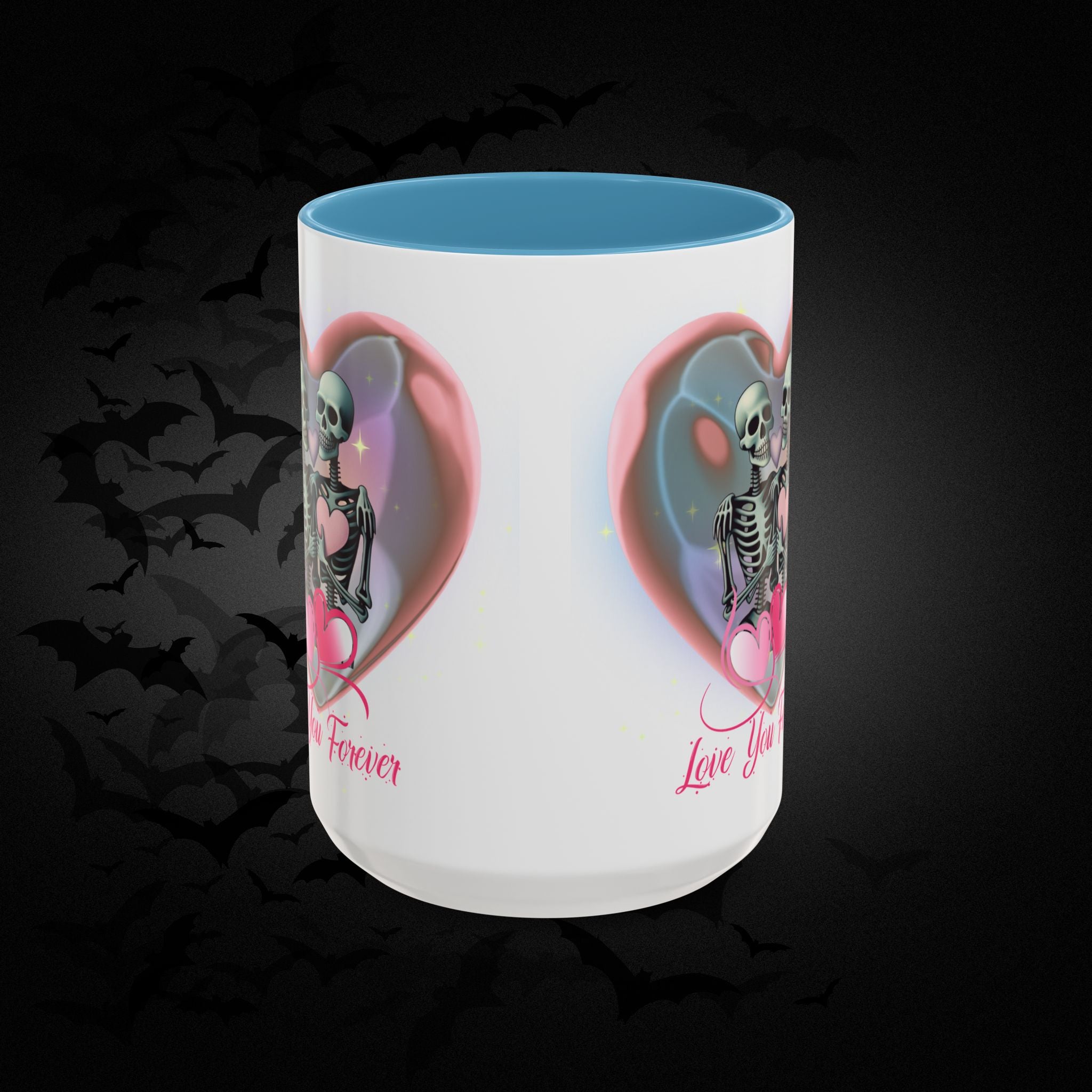 Love You Forever Valloween Coffee Mug — Skeleton Couple Heart Design (11/15oz)
