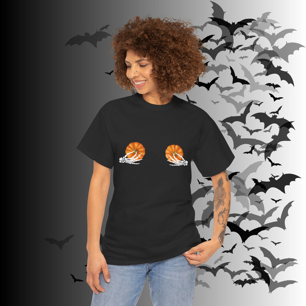 Skeleton Hands Pumpkin Halloween T-Shirt — Funny Spooky Season Tee