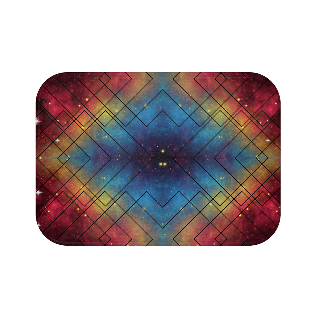 Rainbow Galaxy Geometric Bath Mat — Colorful Space Bathroom Decor