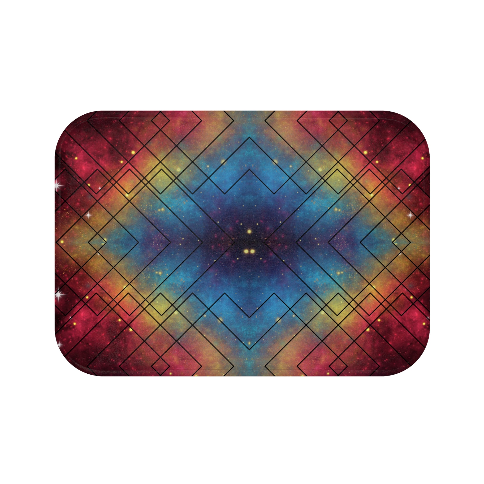 Rainbow Galaxy Geometric Bath Mat — Colorful Space Bathroom Decor