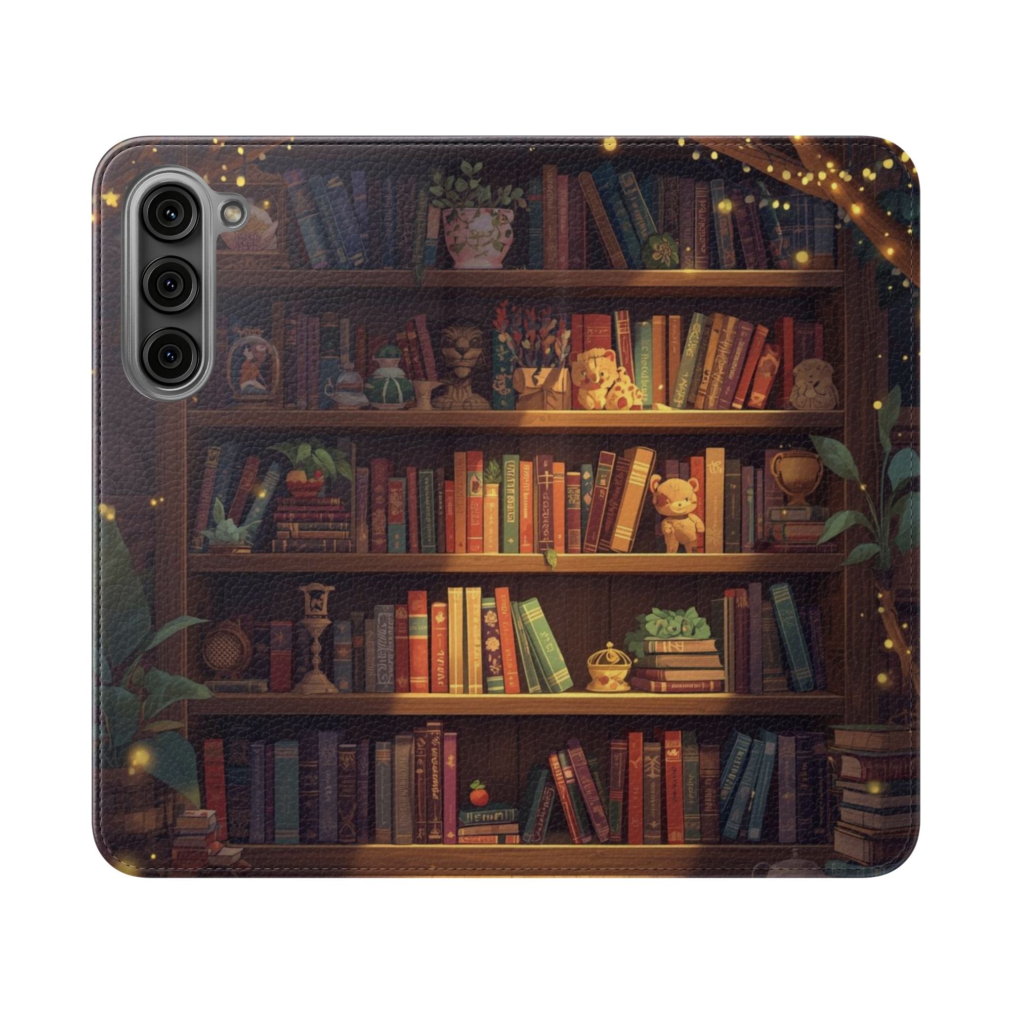 Whimsigoth Bookcase Wallet Flip Case - Romantasy Reader Phone Wallet - Book Pattern Flip Case - Bookish Phone Case