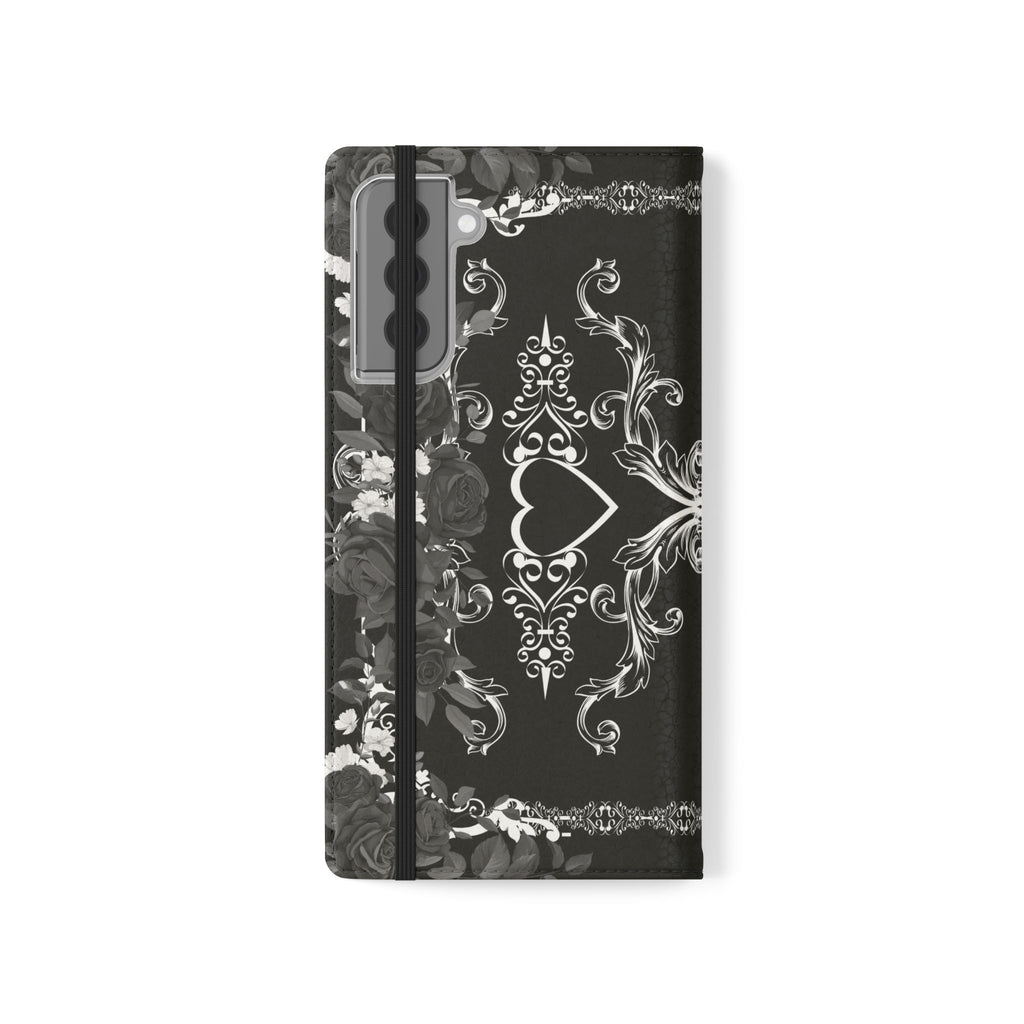 Romantic Goth Wallet Flip Case - Goth Botanical Phone Case