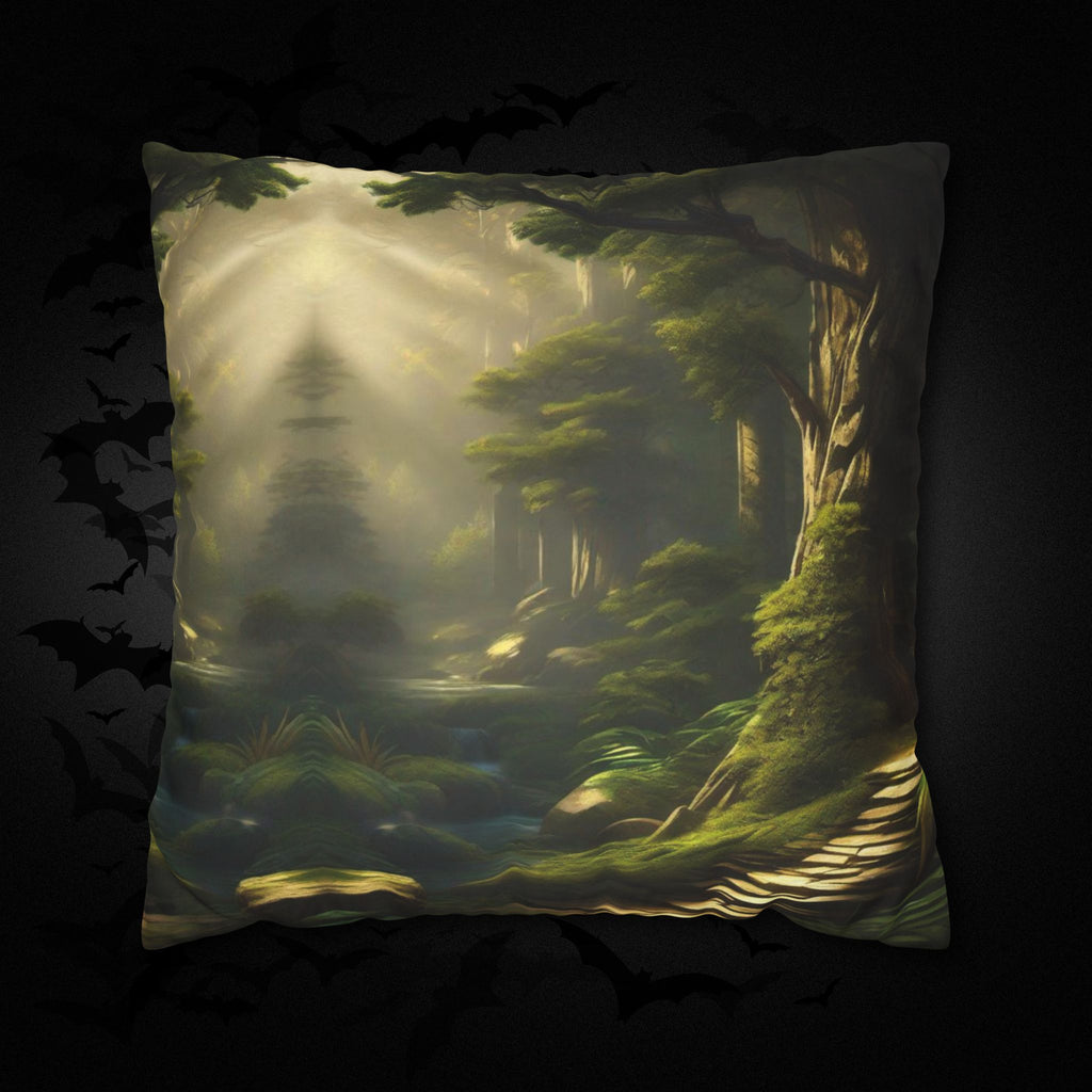 Mystical Forest Throw Pillow — Dark Cottagecore Woodland Home Decor