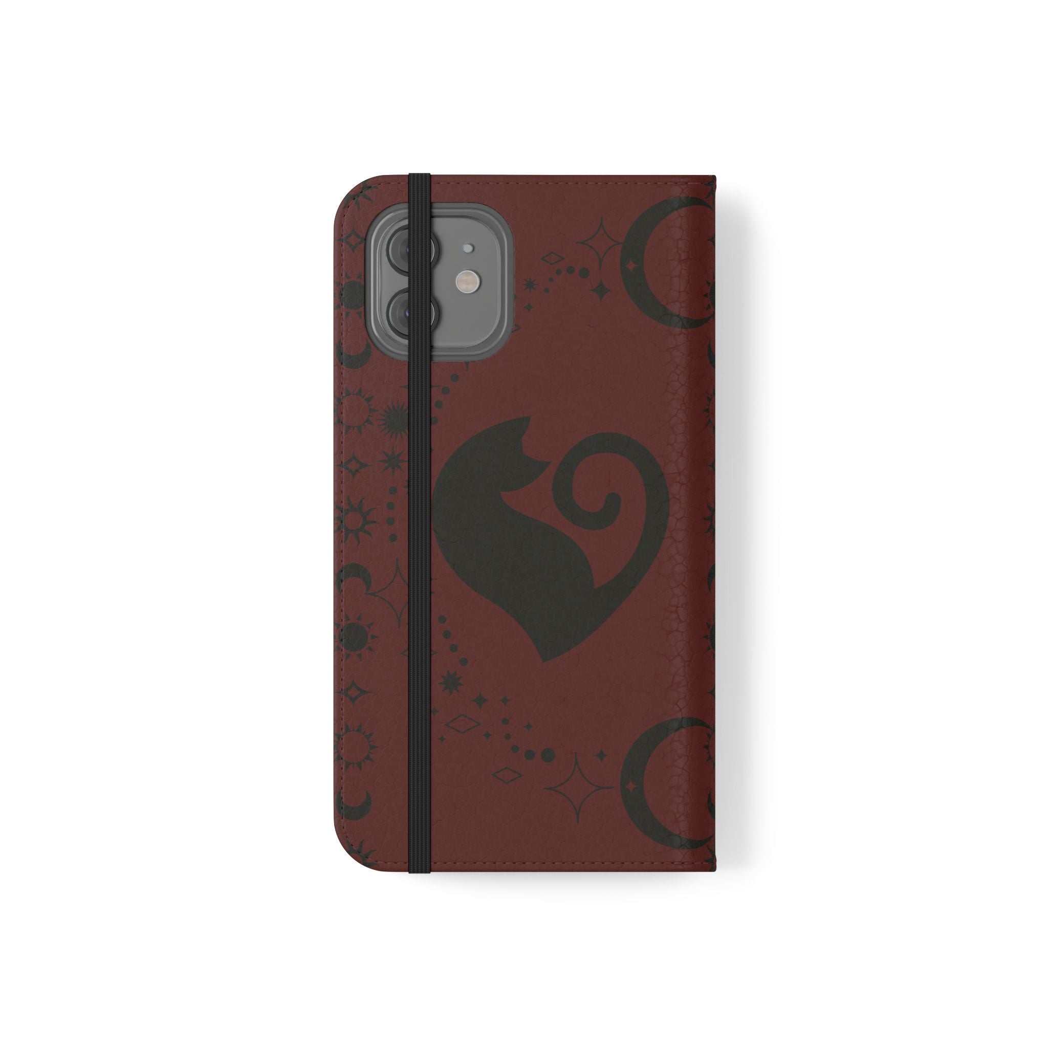 Dark Academia Celestial Black Cat Flip Wallet Case for iPhone and Samsung Galaxy Phones