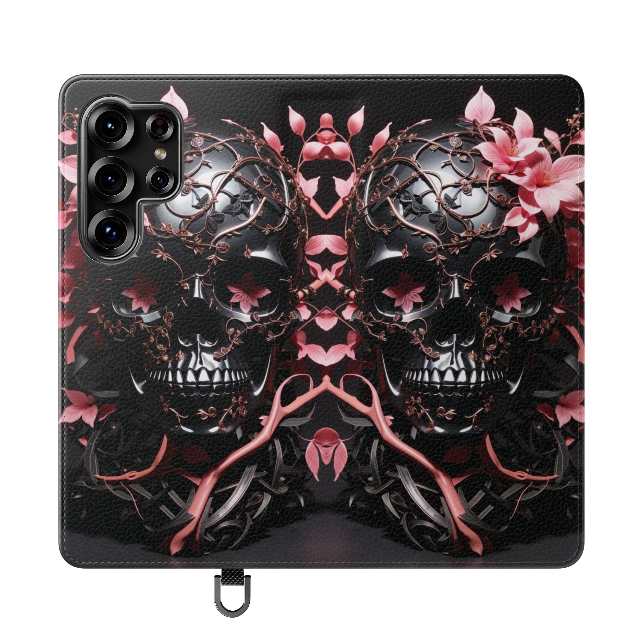 Pink Pastel Goth Skull Flip Wallet Phone Case - Skull Wallet Case for Samsung iPhone - Gothic Style Skull Wallet Phone Cases