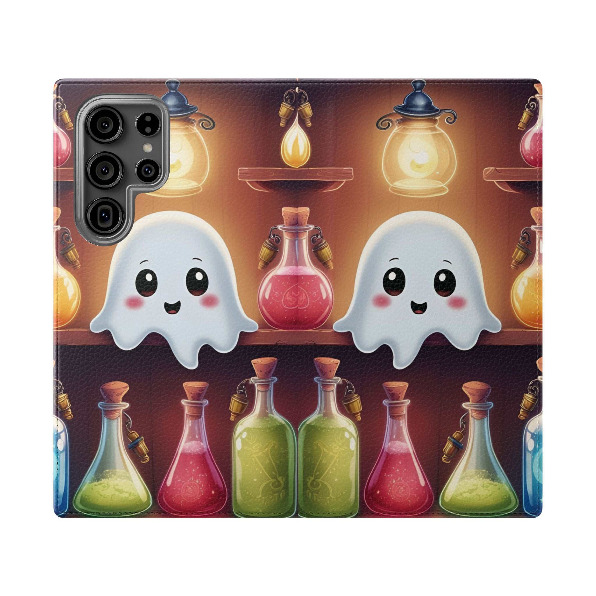 Apothecary Ghost Flip Wallet Case - Spooky Halloween Phone Case - Gothic Ghost Smartphone Case -  Ghost on a Shelf Wallet Case