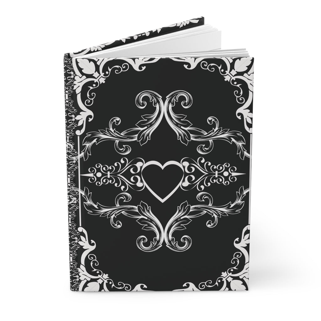 Gothic Dark Romance Journal — Victorian Scrollwork Hardcover in Black & White