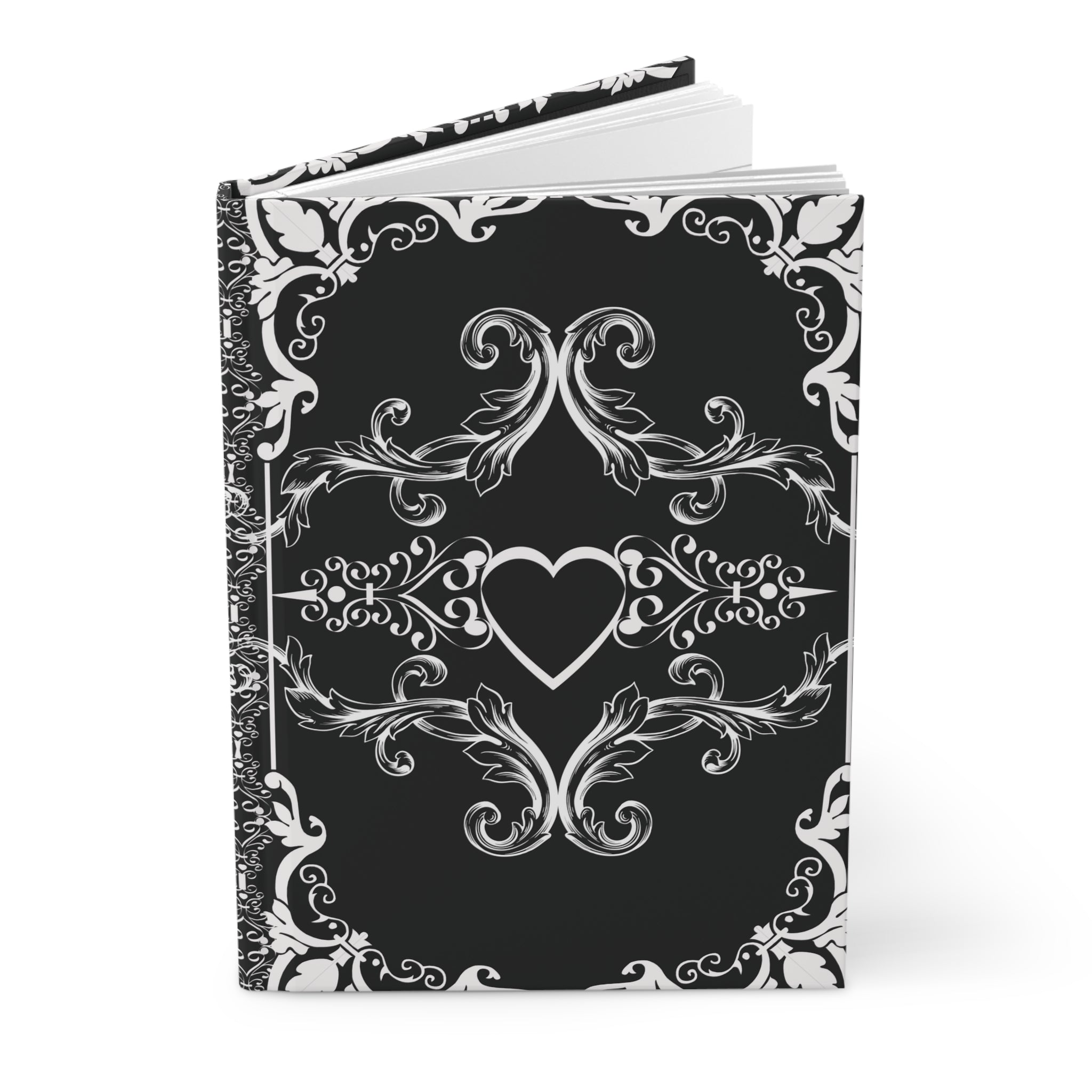 Gothic Dark Romance Journal — Victorian Scrollwork Hardcover in Black & White