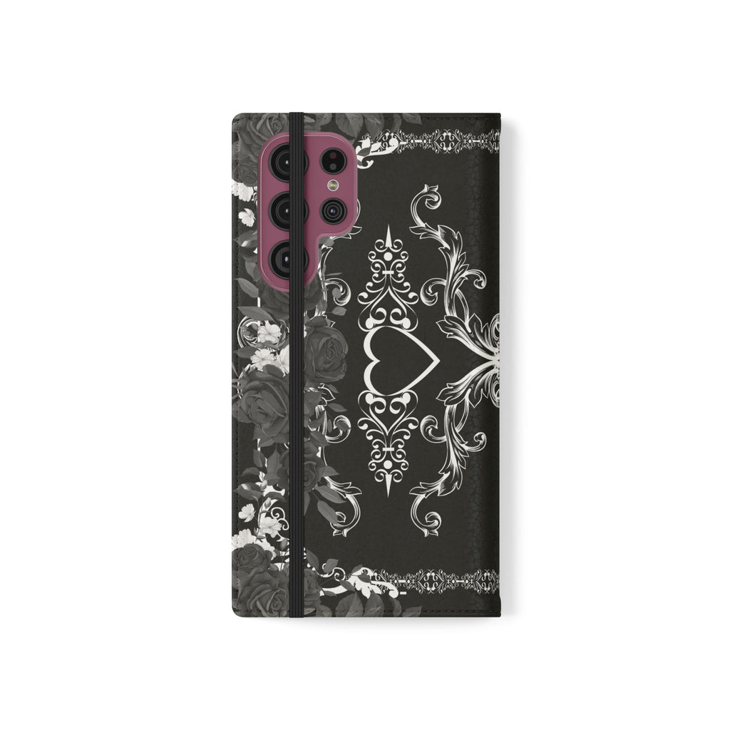 Romantic Goth Wallet Flip Case - Goth Botanical Phone Case