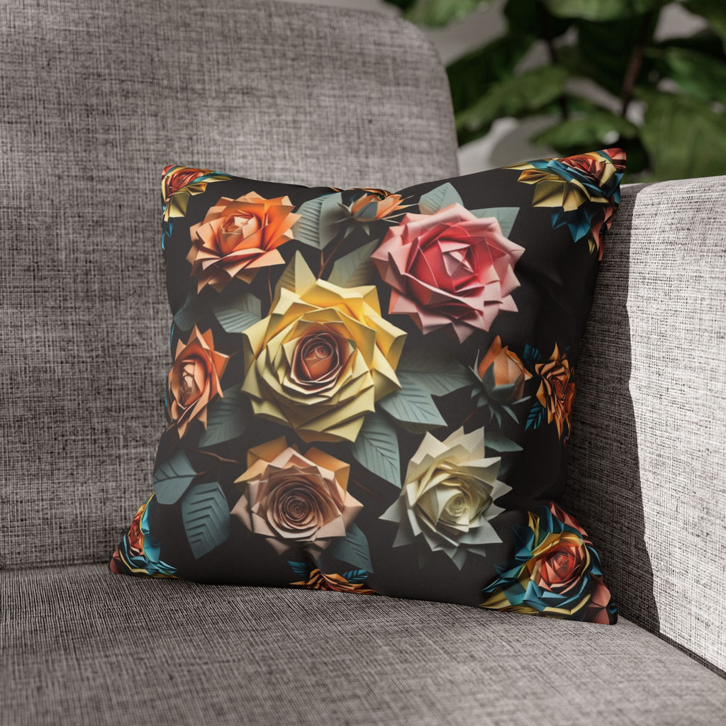 Gothic Origami Rose Throw Pillow — Dark Floral Botanical Home Decor